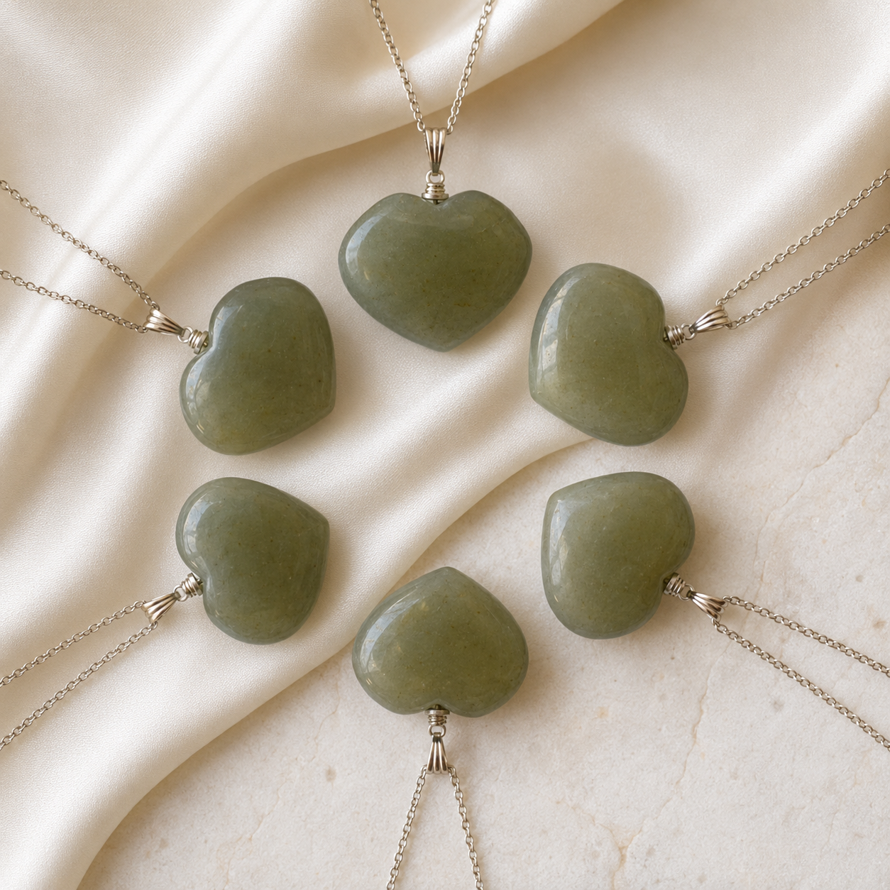 Real Green Aventurine Crystal Heart Pendant, Genuine Heart Shaped Necklaces DestGlow