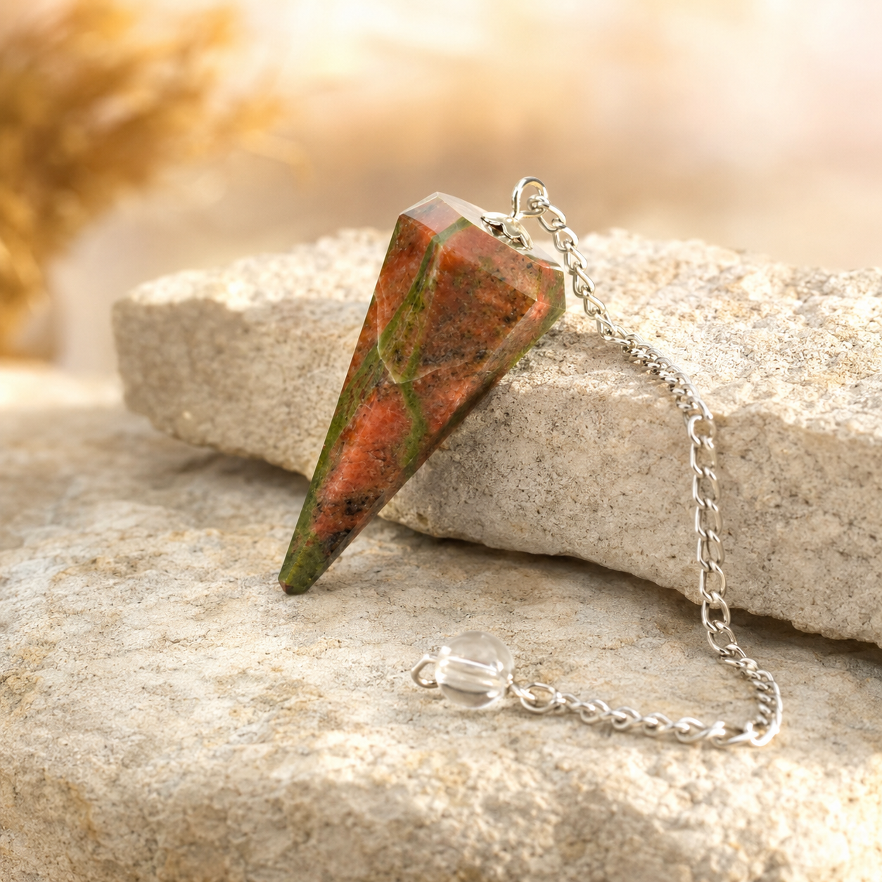 Unakite Faceted Hexagon Pendulum, Crystal Pendulum DestGlow