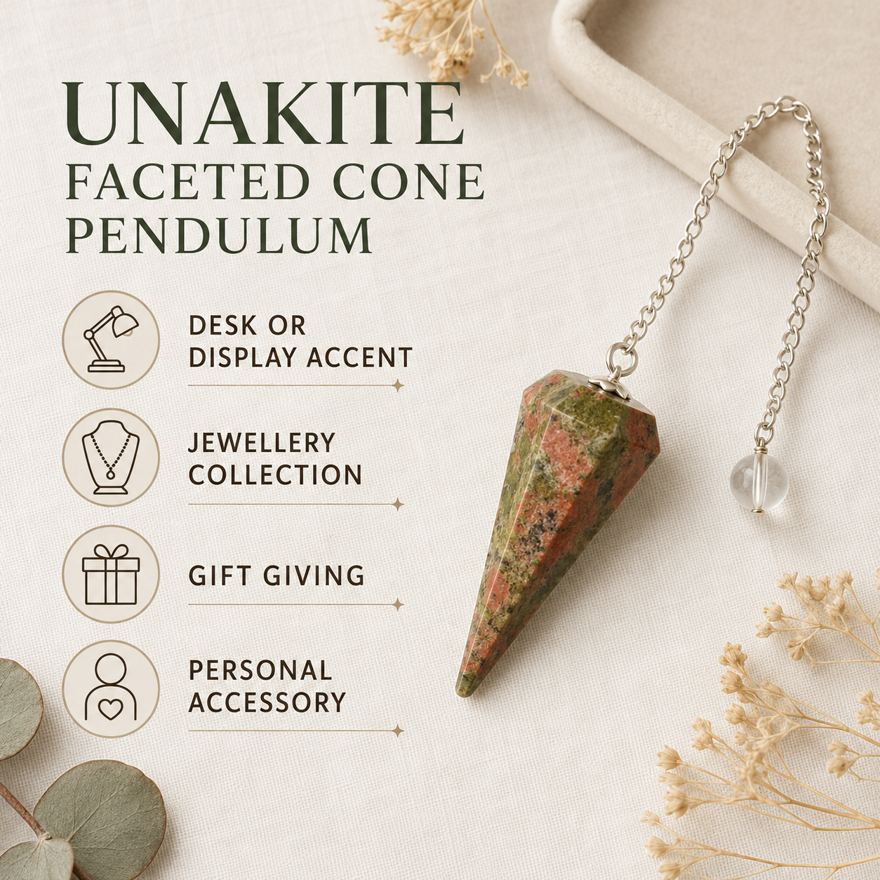 Unakite Faceted Hexagon Pendulum, Crystal Pendulum DestGlow