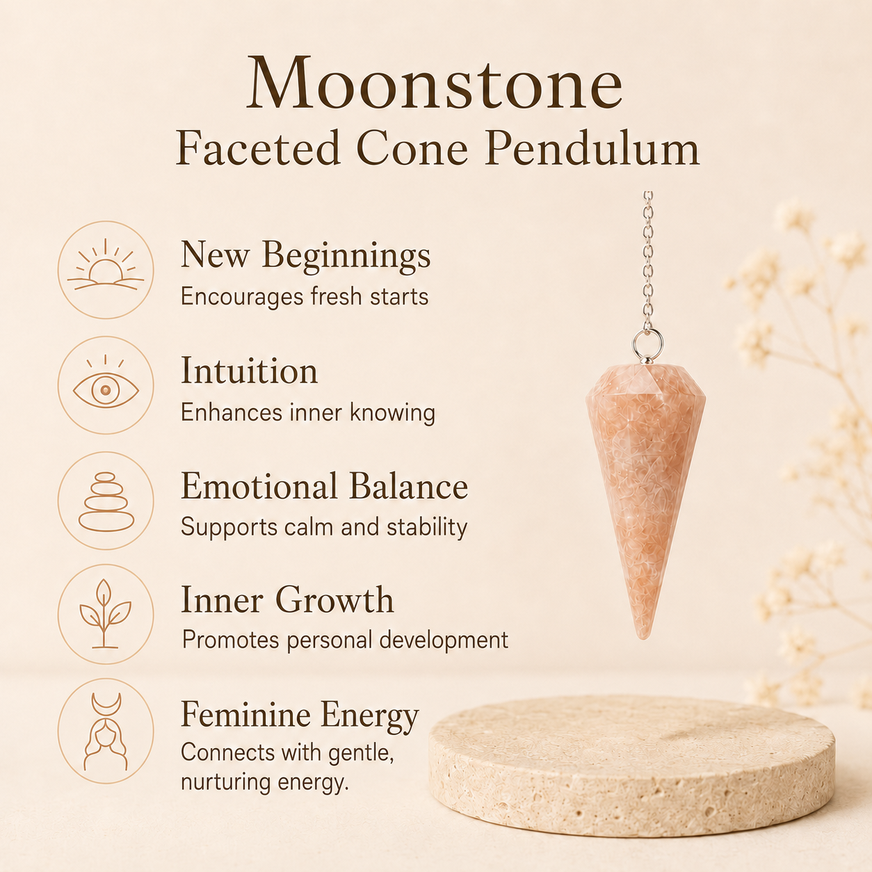 Moonstone Faceted Hexagon Pendulum, Crystal Pendulum DestGlow