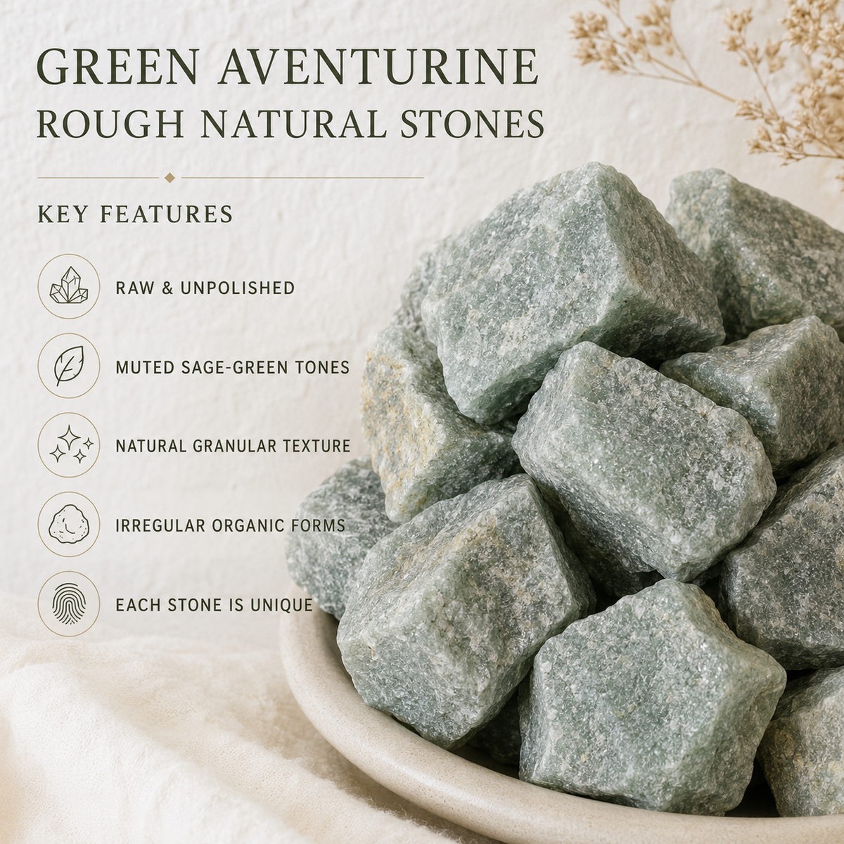 Green Aventurine Rough Rocks (Grounding and Stability) DestGlow