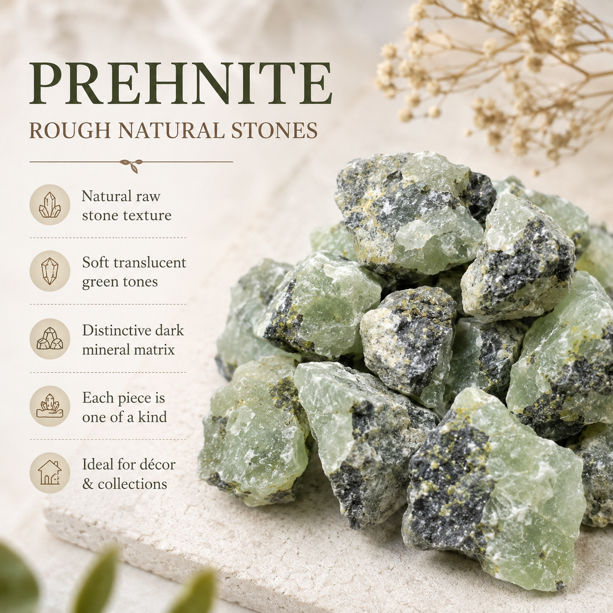 Phrenite Rough Rocks (Living in the Present am and Prosperity) DestGlow