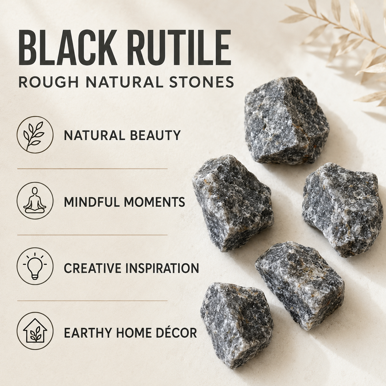 Black Rutile Rough Rocks (Promotes Strength and Growth) DestGlow
