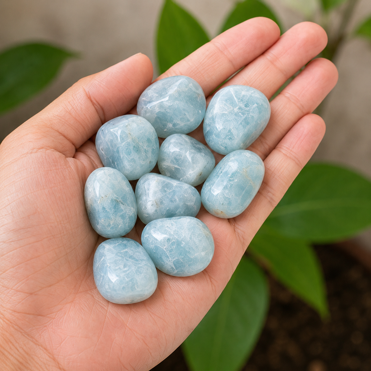 Aquamarine Tumbled Crystals (Anxiety Relief and Protection) DestGlow