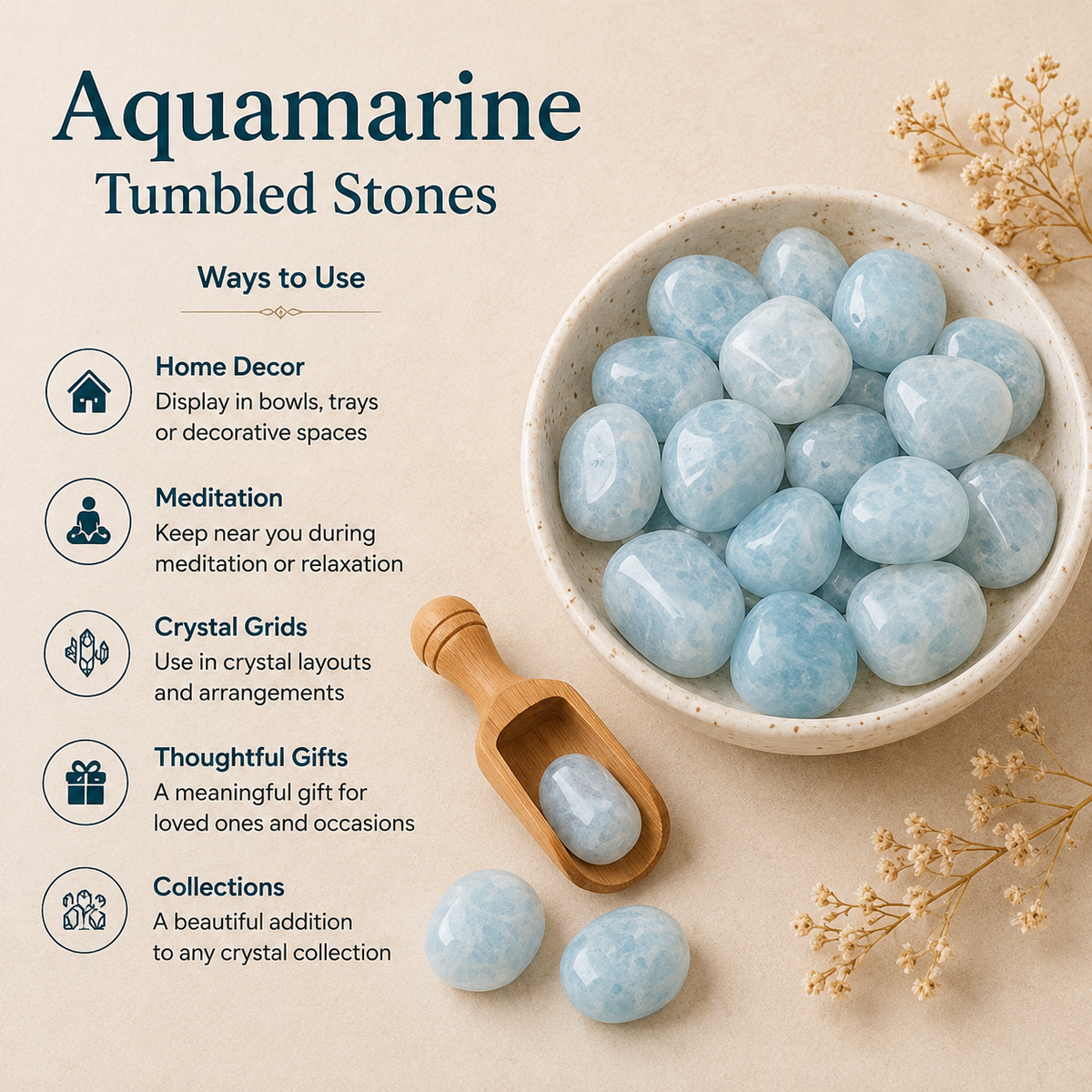 Aquamarine Tumbled Crystals (Anxiety Relief and Protection) DestGlow