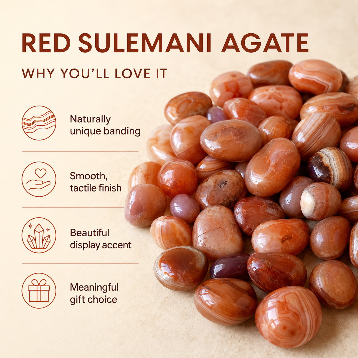 Red Sulemani Agate Tumbled Crystals (Improves Physical and Mental Health) DestGlow
