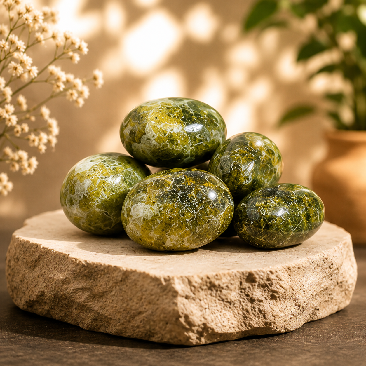 Serpentine Tumbled Crystals (Mastering Fear and Self Discovery) DestGlow