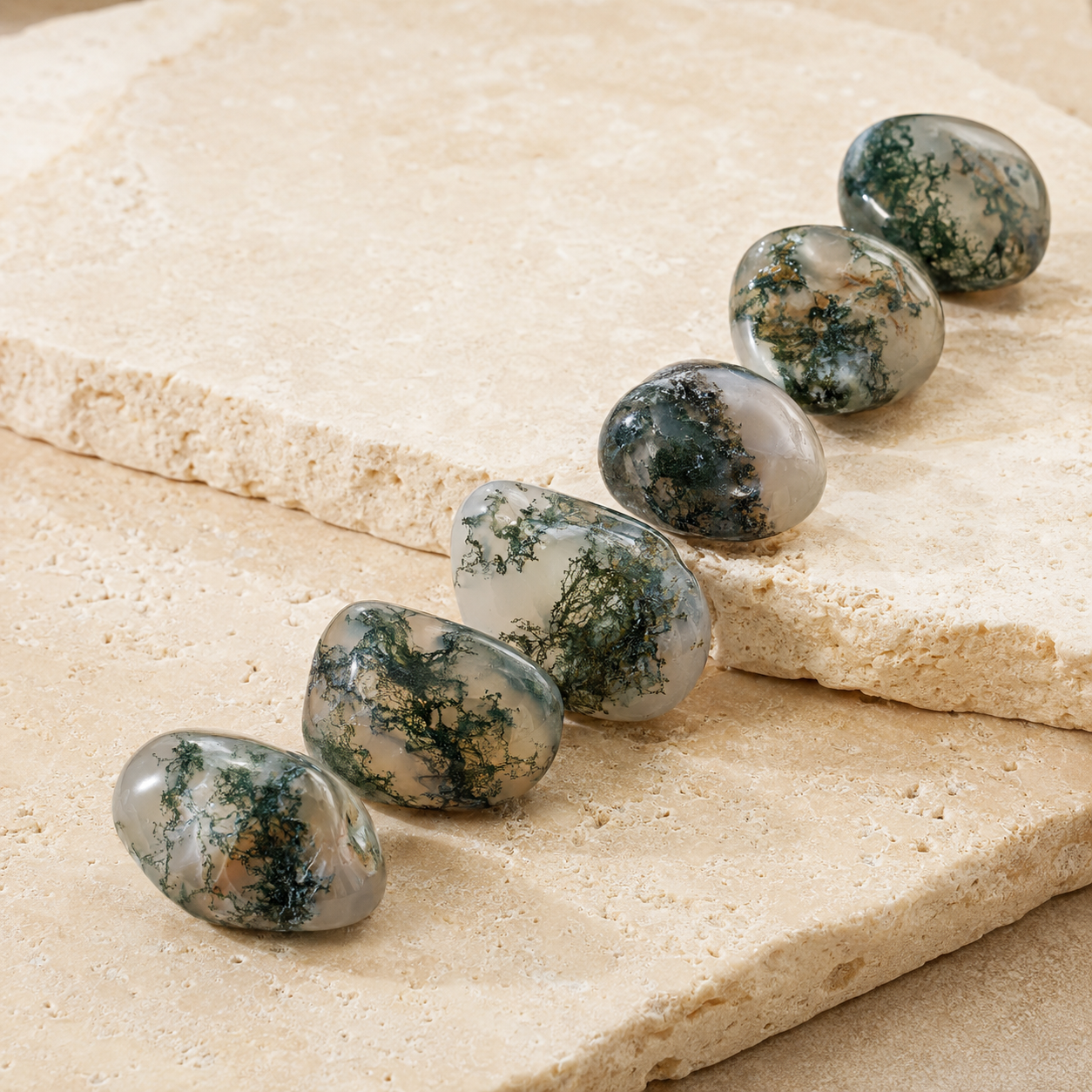 Moss Agate Tumbled Crystals (Generosity and Resolution)