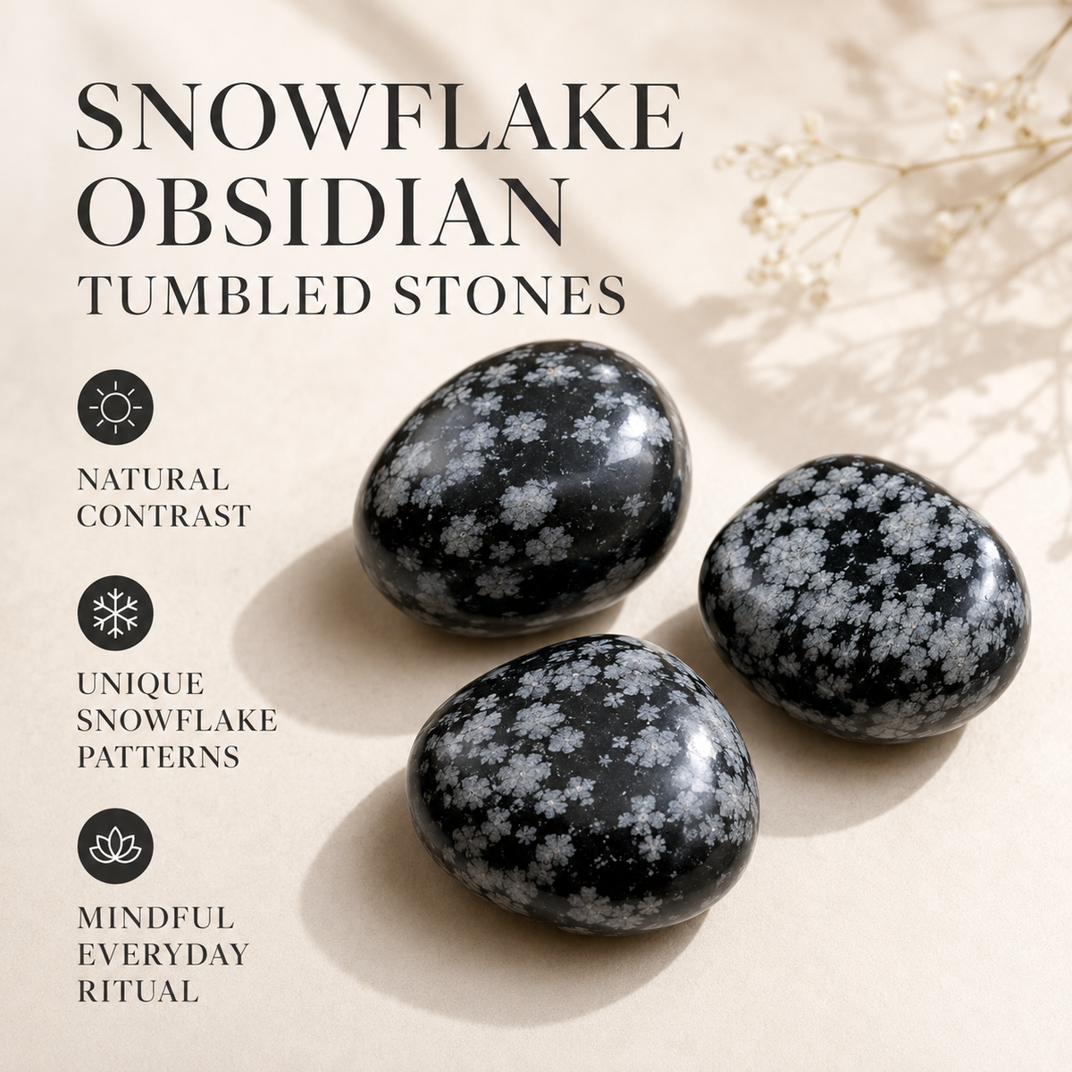 Snowflake Obsidian Tumbled Crystals (Alignment With The Higher Self and Channeling) DestGlow