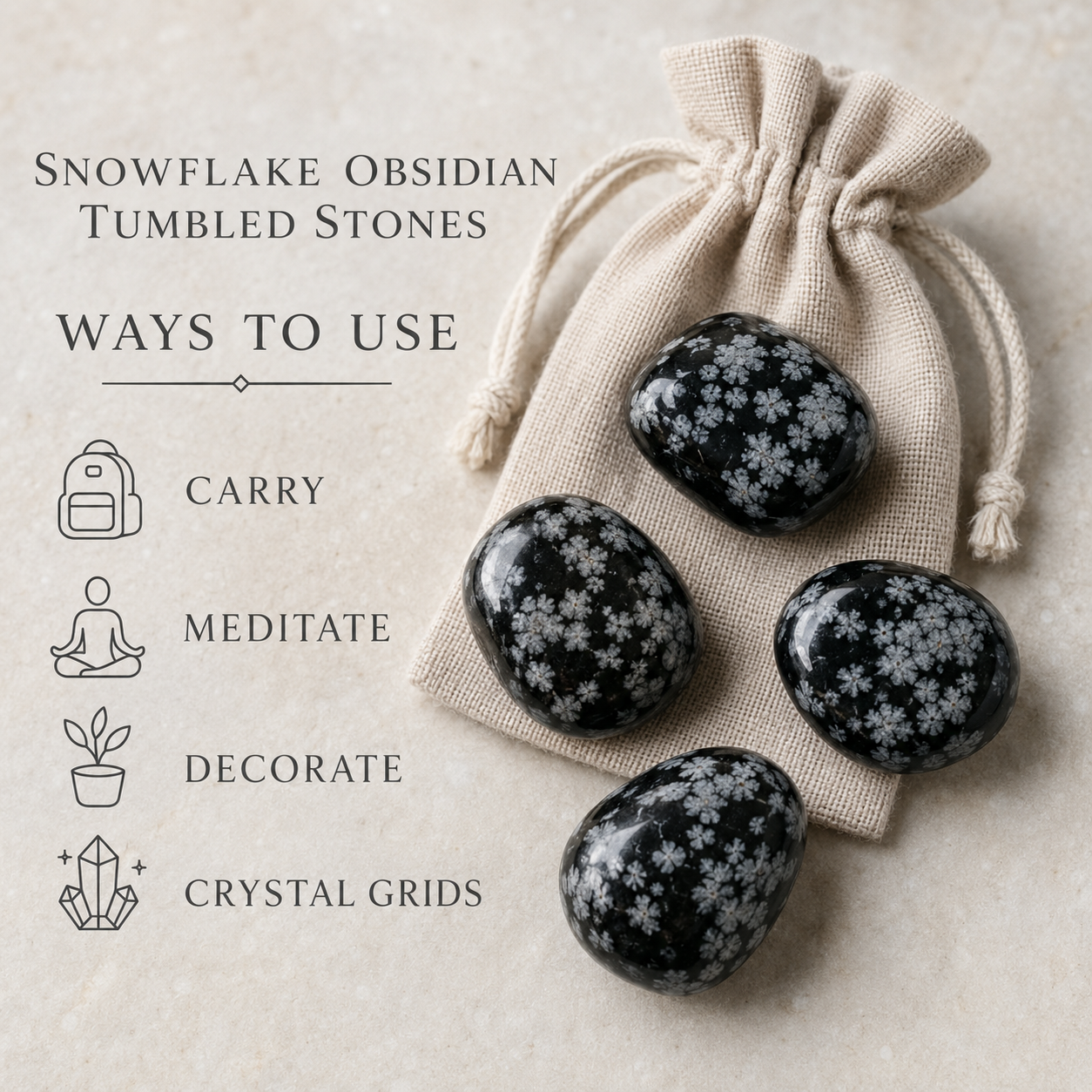Snowflake Obsidian Tumbled Crystals (Alignment With The Higher Self and Channeling) DestGlow