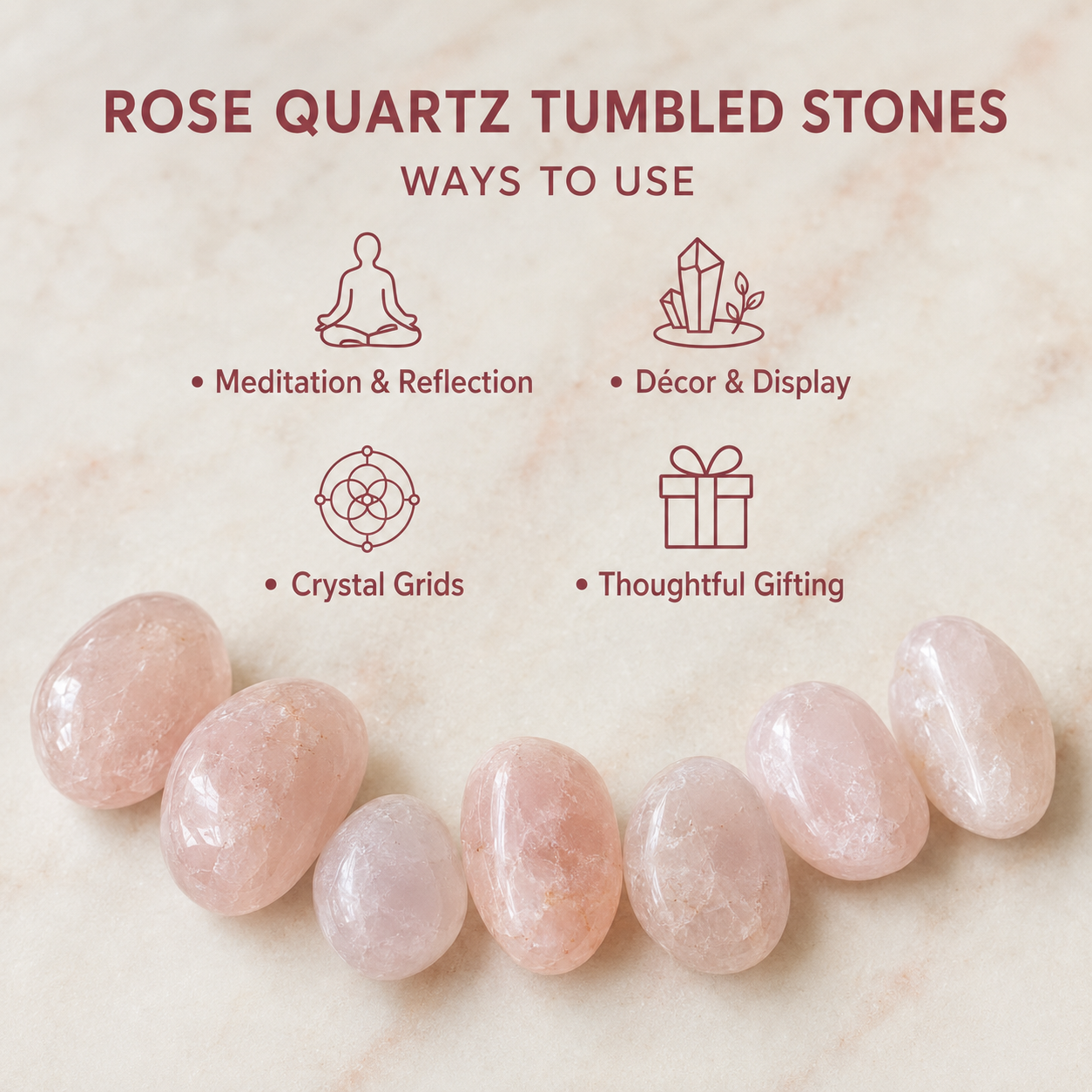 Rose Quartz Tumbled Crystals (Anxiety Relief and Relaxation) DestGlow