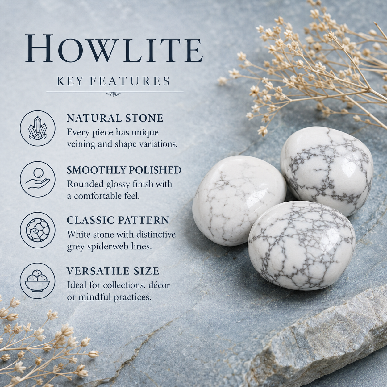 Howlite Tumbled Crystals (Insight and Inspiration) DestGlow