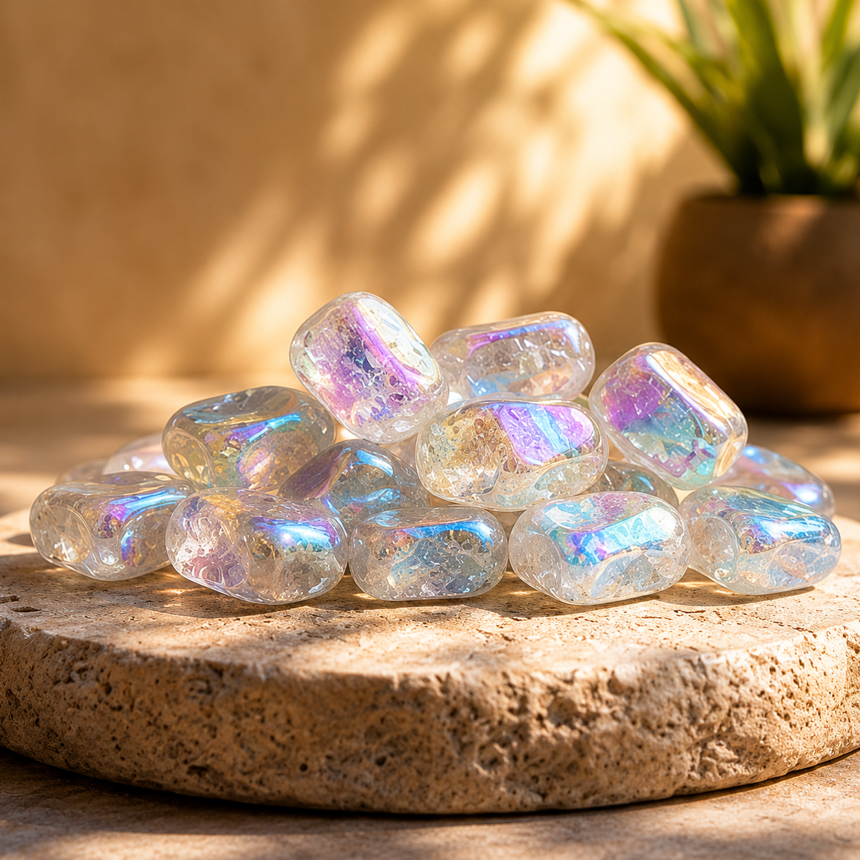 Aura Quartz Rainbow Tumbled Crystals (Energy Transfer and Past Life Recall) DestGlow