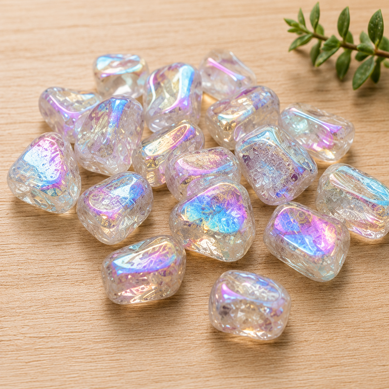 Aura Quartz Rainbow Tumbled Crystals (Energy Transfer and Past Life Recall) DestGlow