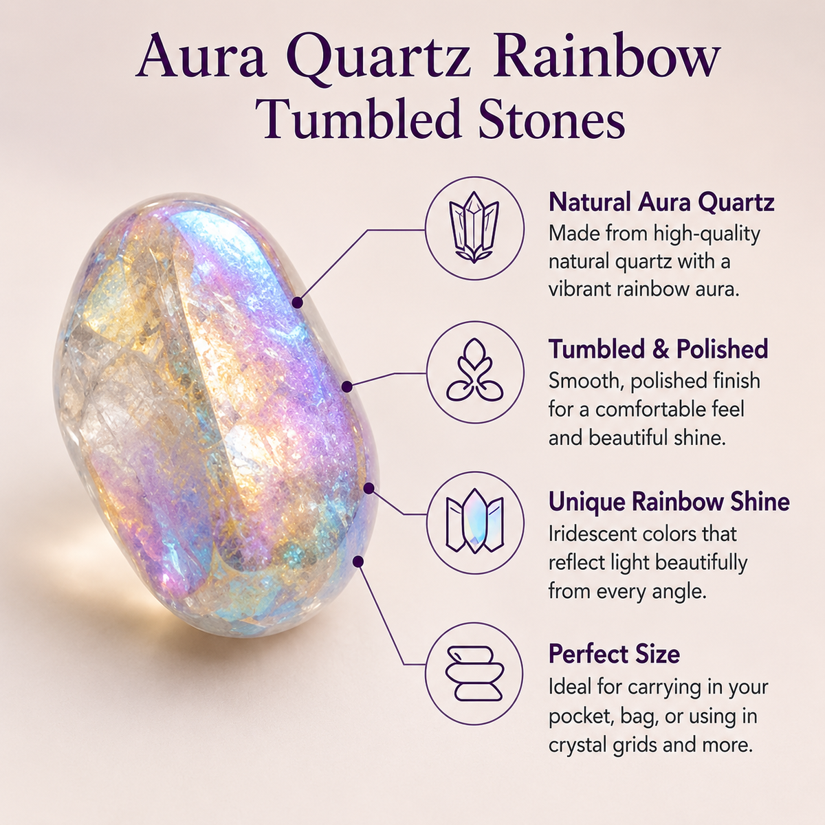 Aura Quartz Rainbow Tumbled Crystals (Energy Transfer and Past Life Recall)