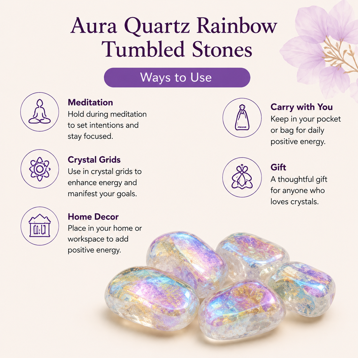 Aura Quartz Rainbow Tumbled Crystals (Energy Transfer and Past Life Recall)