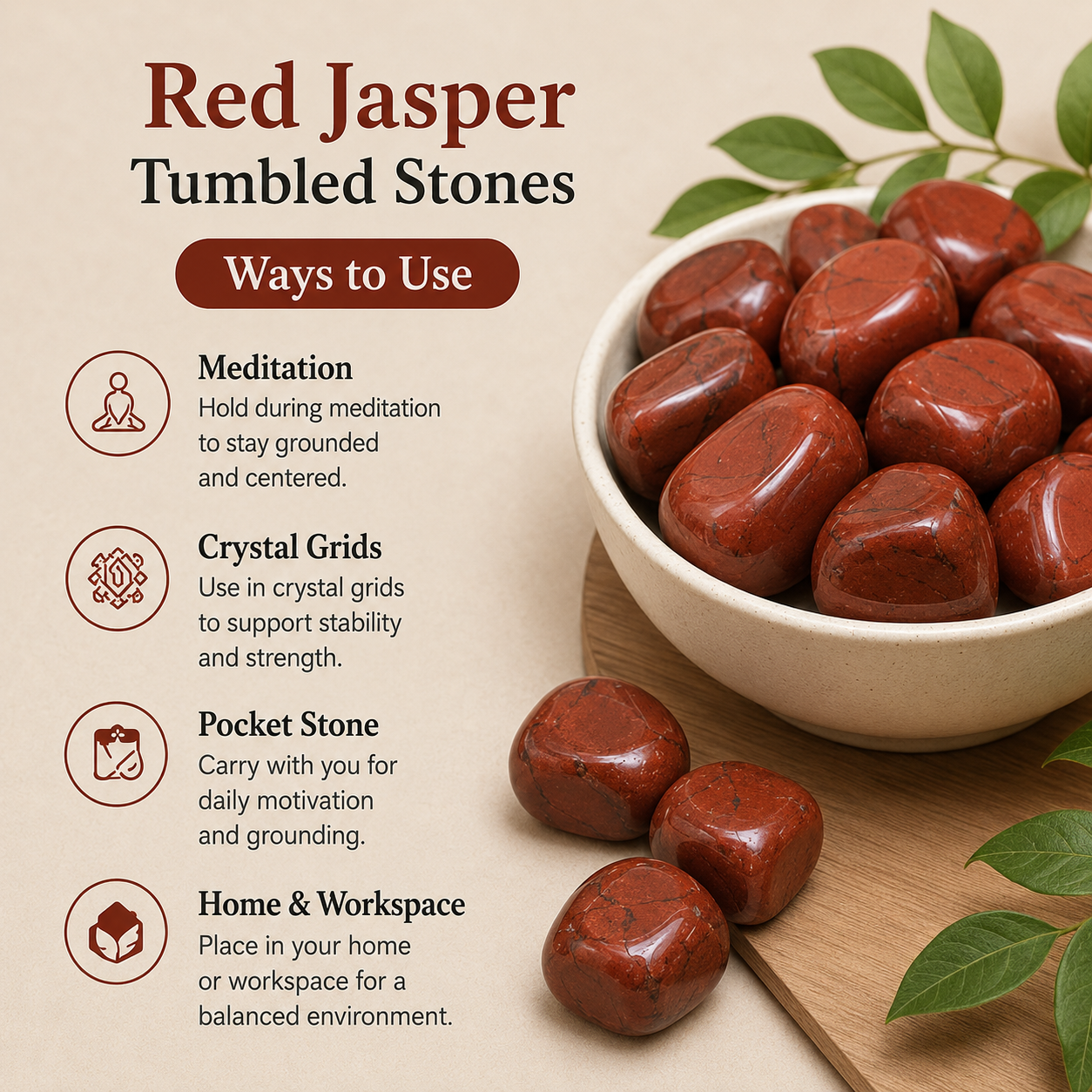 Red Jasper Tumbled Crystals (Breaking Addictions and Strength) DestGlow