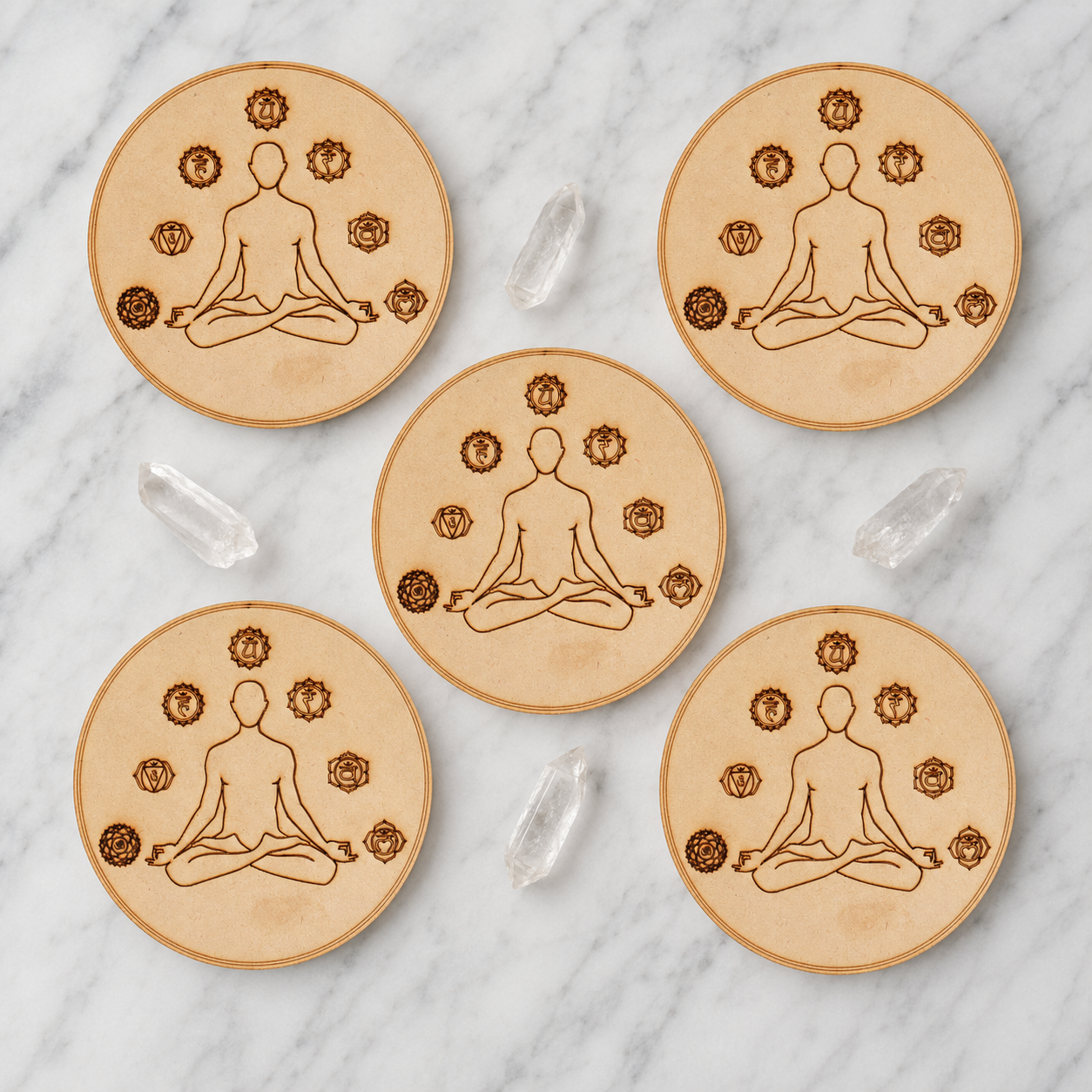 7 Chakra Yoga Crystal Grid Board, 6" Wooden Crystal Grid Plate DestGlow
