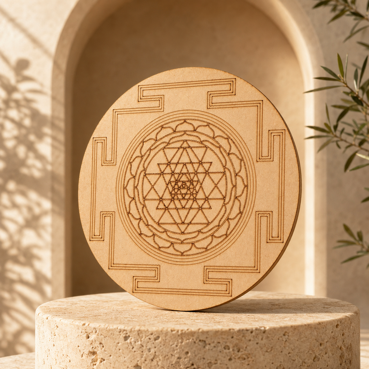 Shri Yantra Crystal Grid Board, 6" Wooden Crystal Grid Plate DestGlow