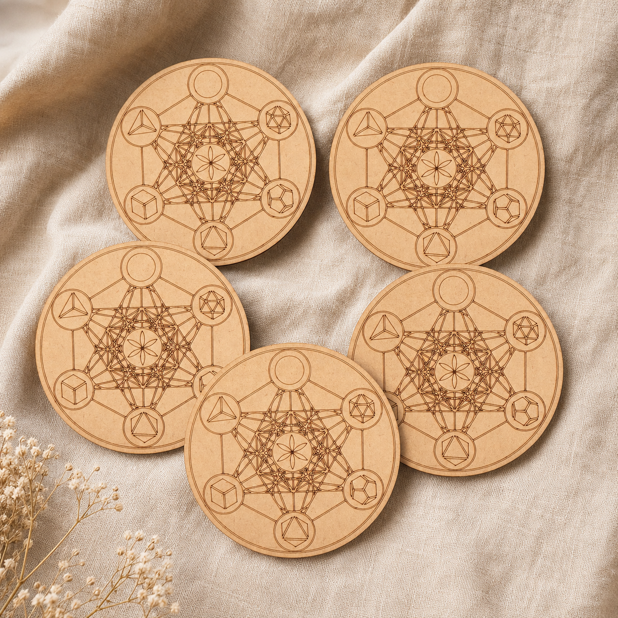 Sacred Geometry Crystal Grid Board, 6" Wooden Crystal Grid Plate DestGlow