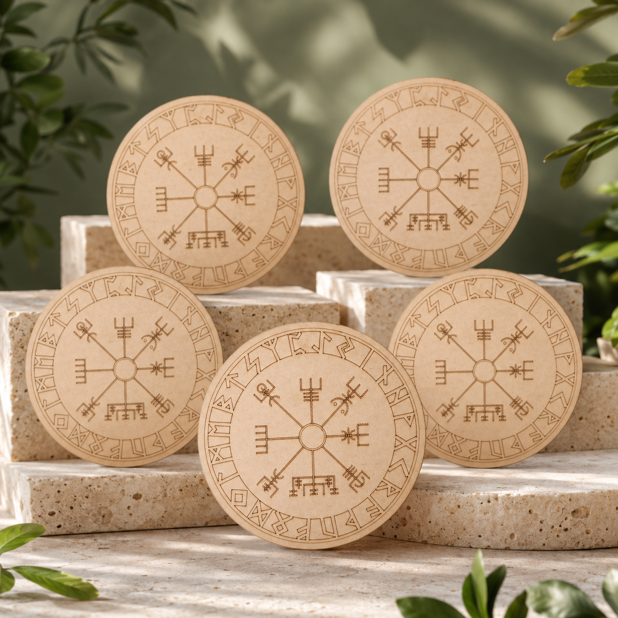 Norse Runes Crystal Grid Board, Wooden 6" Vegvisir Grid Plate DestGlow