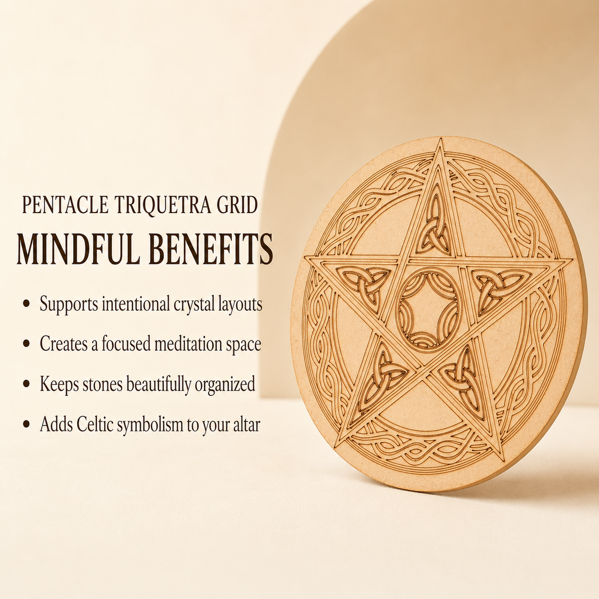 Pentacle Crystal Grid Board, 6" Wooden Crystal Grid Plate DestGlow
