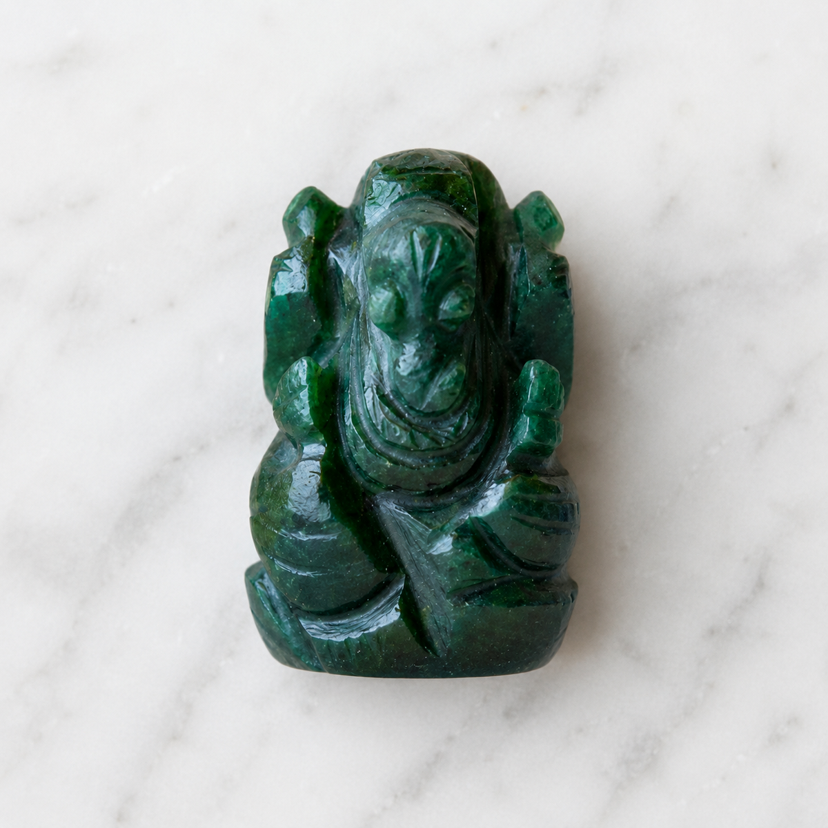 Green Jade Ganesha Statue (Wisdom and Balance) DestGlow