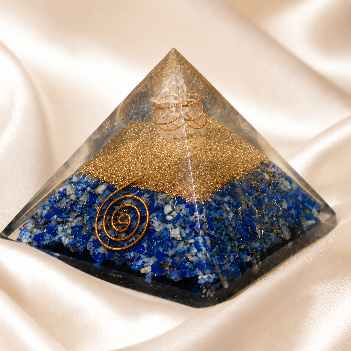 Lapis Lazuli Orgone pyramid, Clear Quartz Crystal Pencil DestGlow