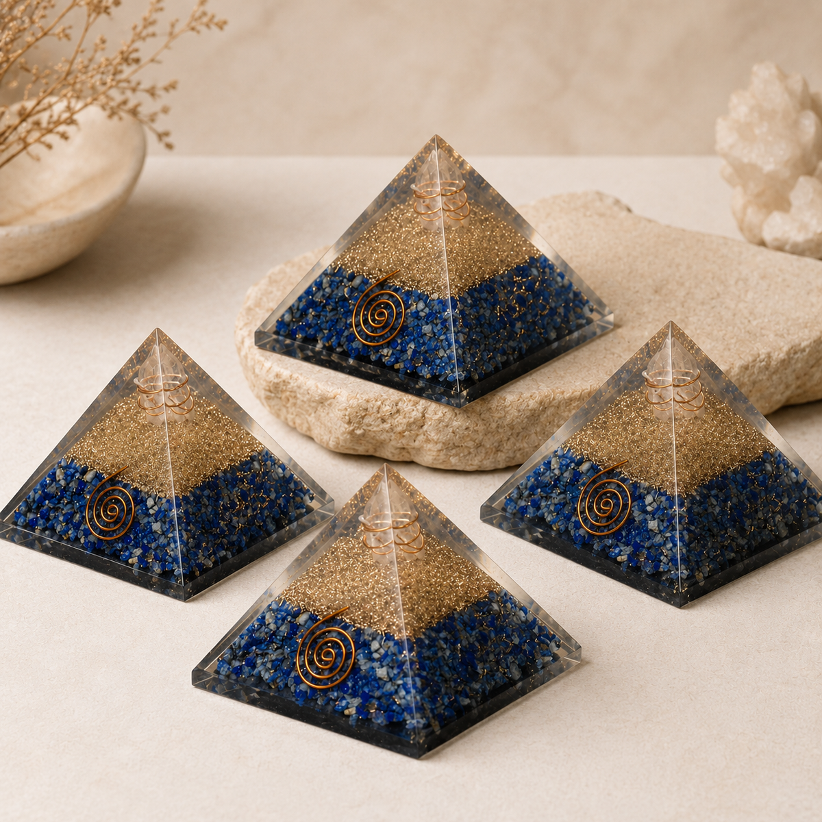 Lapis Lazuli Orgone pyramid, Clear Quartz Crystal Pencil