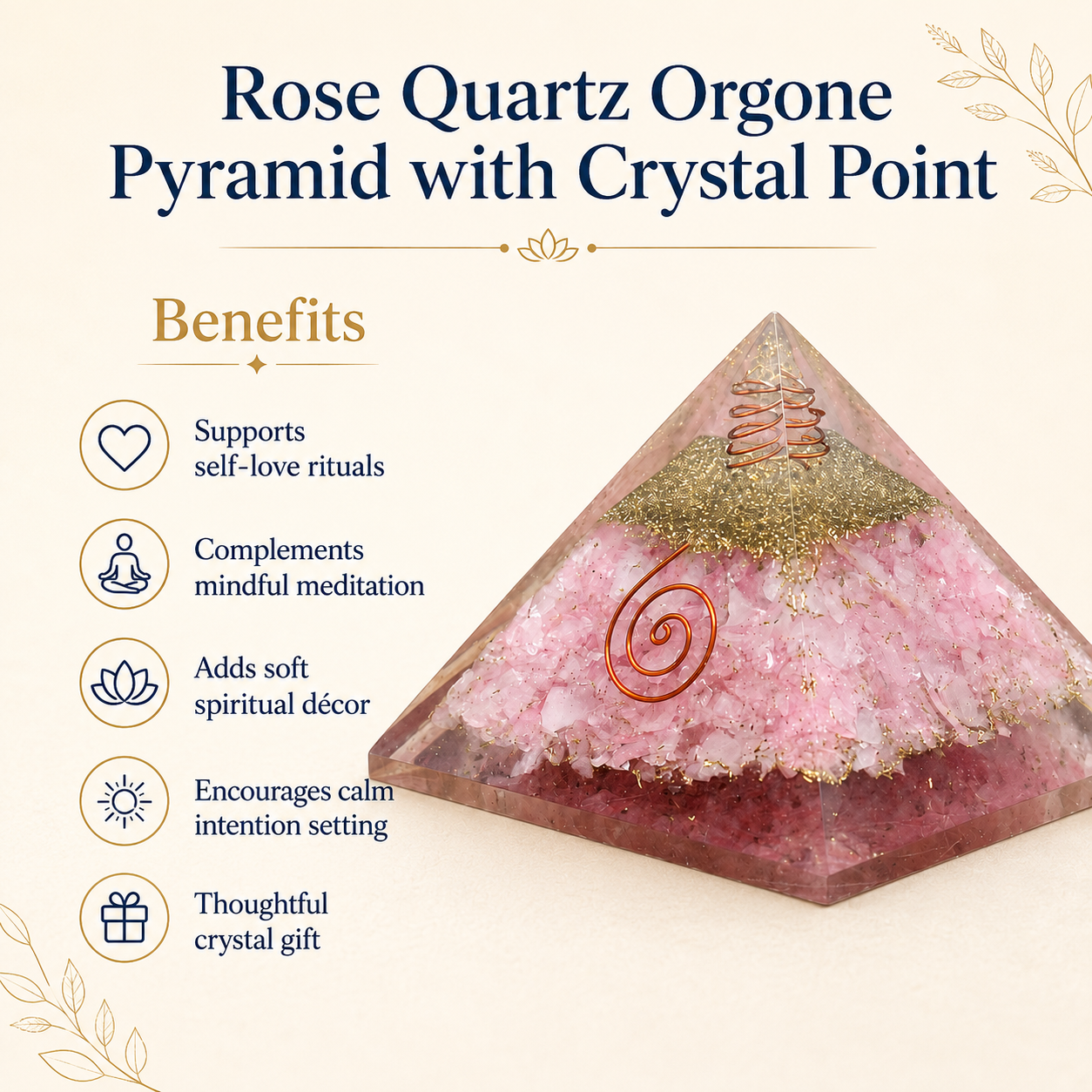Rose Quartz Orgone pyramid, Clear Quartz Crystal Pencil DestGlow