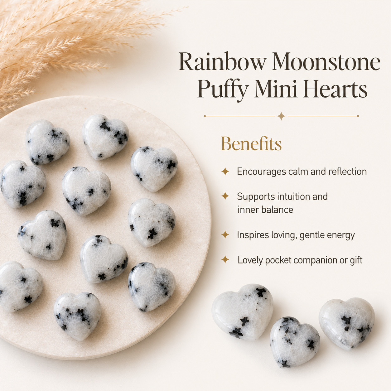 Rainbow Moonstone Heart Crystal, Puffy Mini 1 Inch Pocket Crystal Heart DestGlow