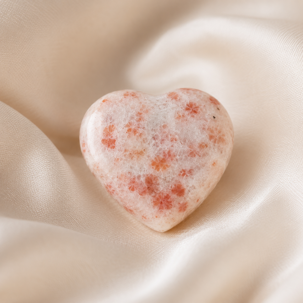 Sunstone Heart Crystal, Puffy Mini 1 Inch Pocket Crystal Heart. DestGlow