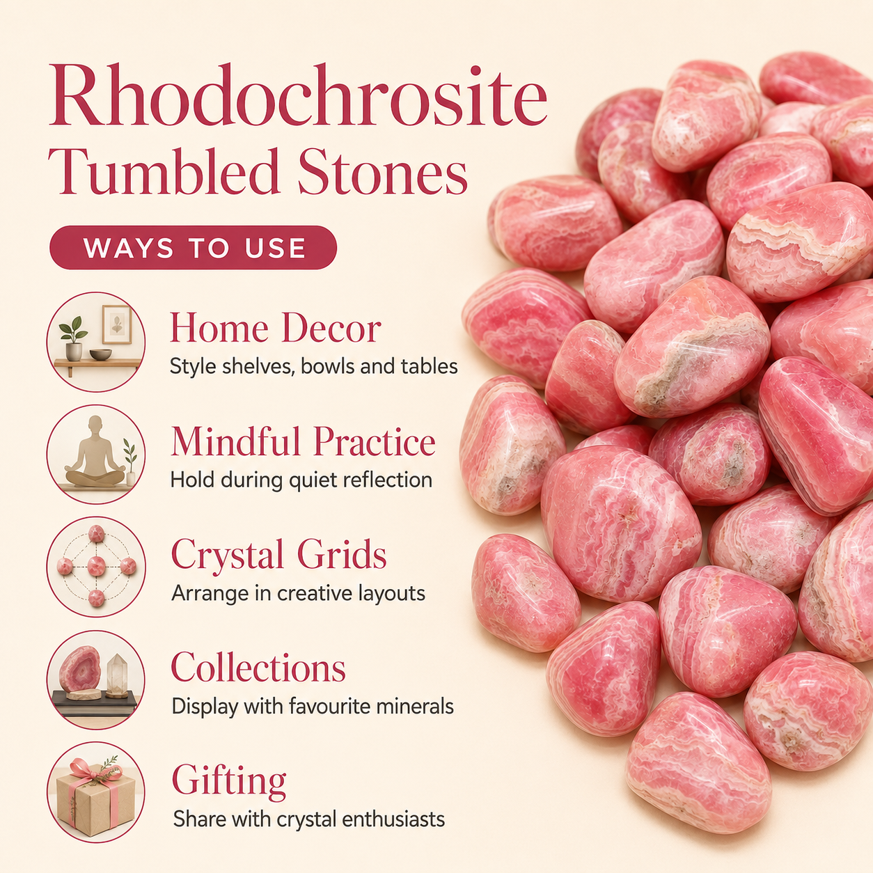 Rhodochrosite Tumbled Crystals (Compassion and Strength)