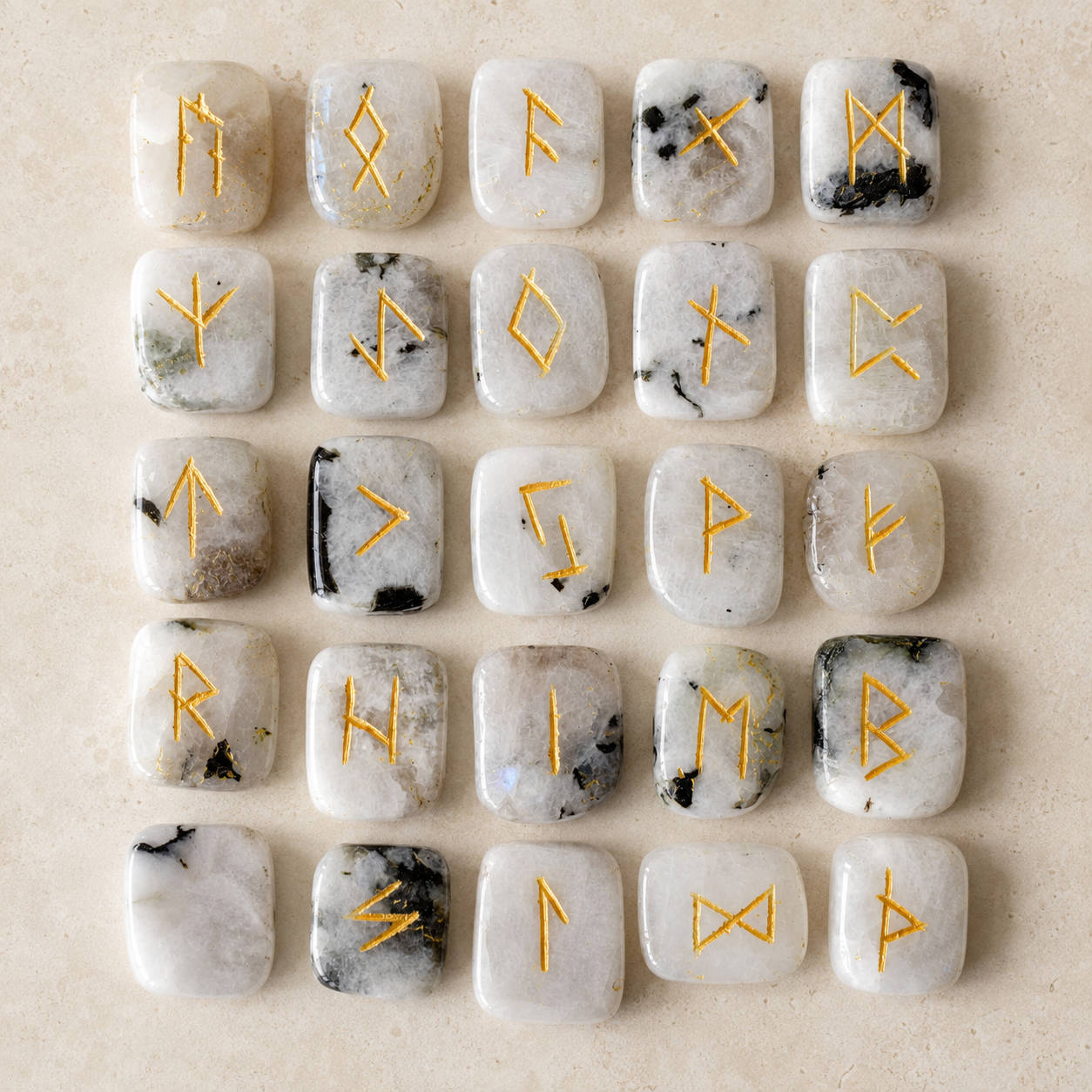 Rainbow Moonstone Rune Set (Growth and Stress Relief)