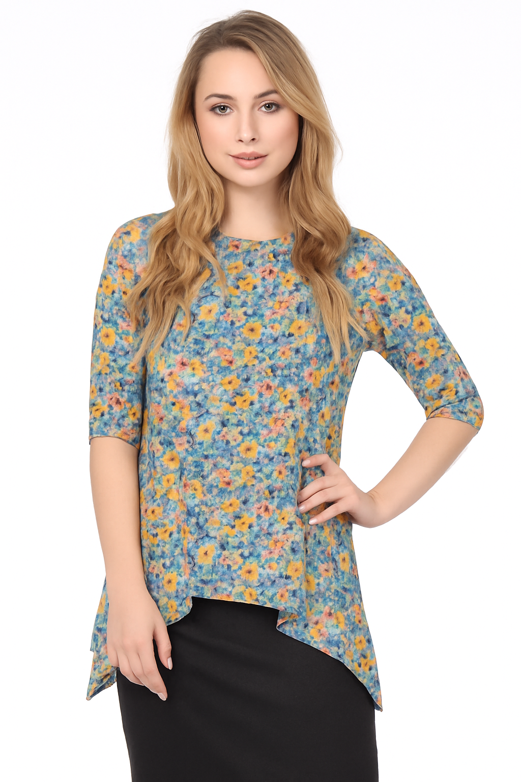 Modest Handkerchief Tunic Top - 3/4 Sleeve Comfort Flow Design by Kosher Casual USA