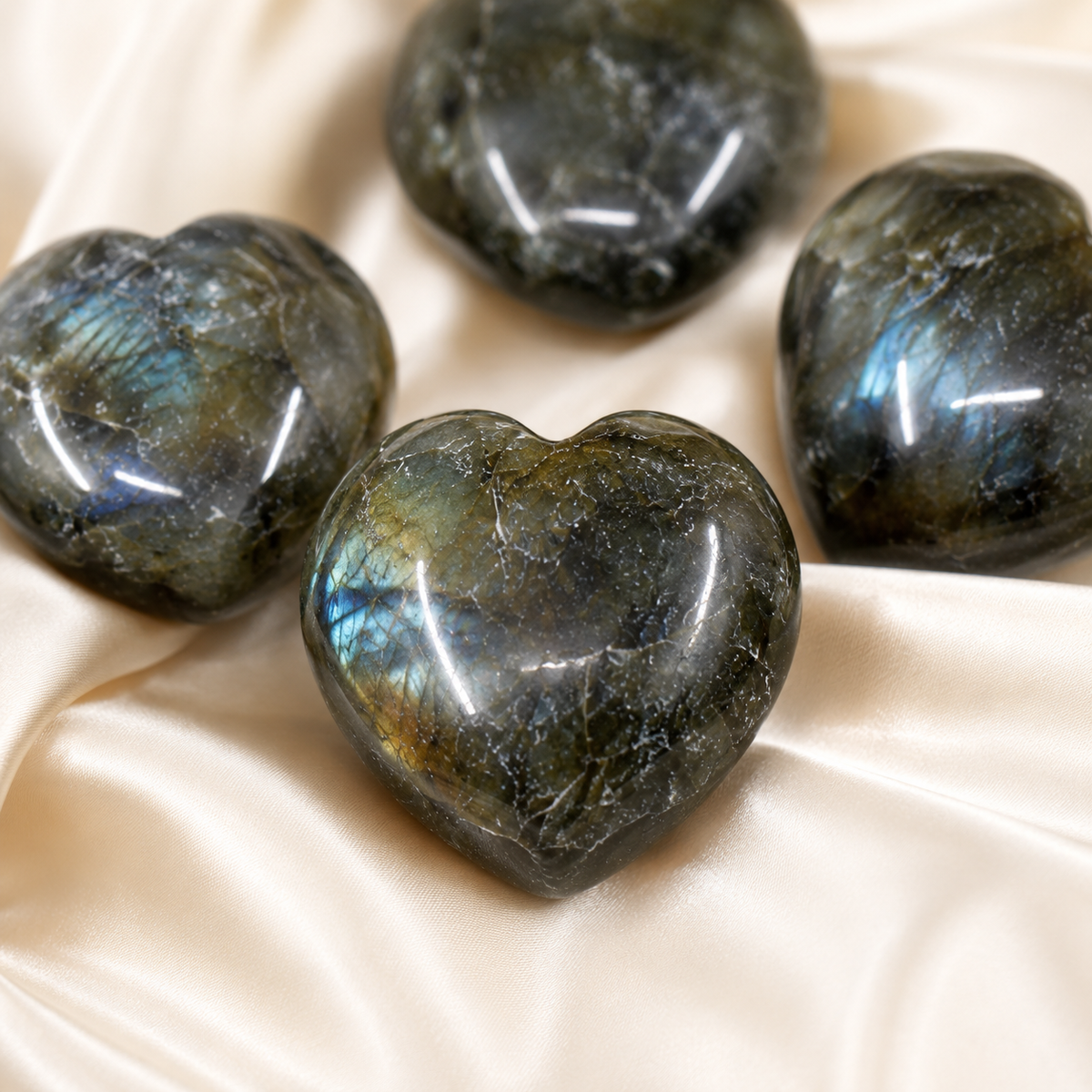 Polished Labradorite Heart Crystal, Puffy Mini 2 Inch Pocket Crystal Heart DestGlow