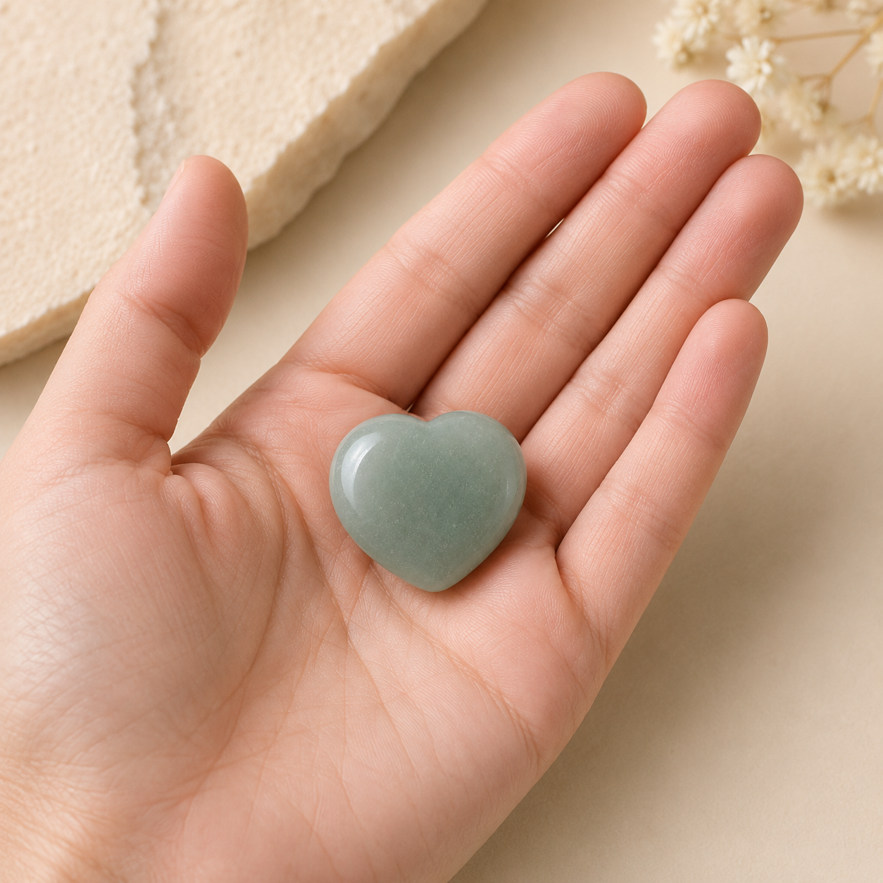 Green Aventurine Heart Crystal, Puffy Mini 1 Inch Pocket Crystal Heart DestGlow