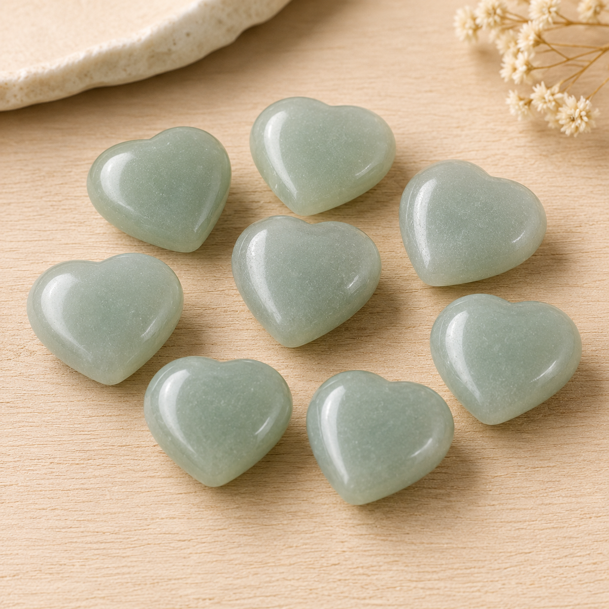 Green Aventurine Heart Crystal, Puffy Mini 1 Inch Pocket Crystal Heart DestGlow