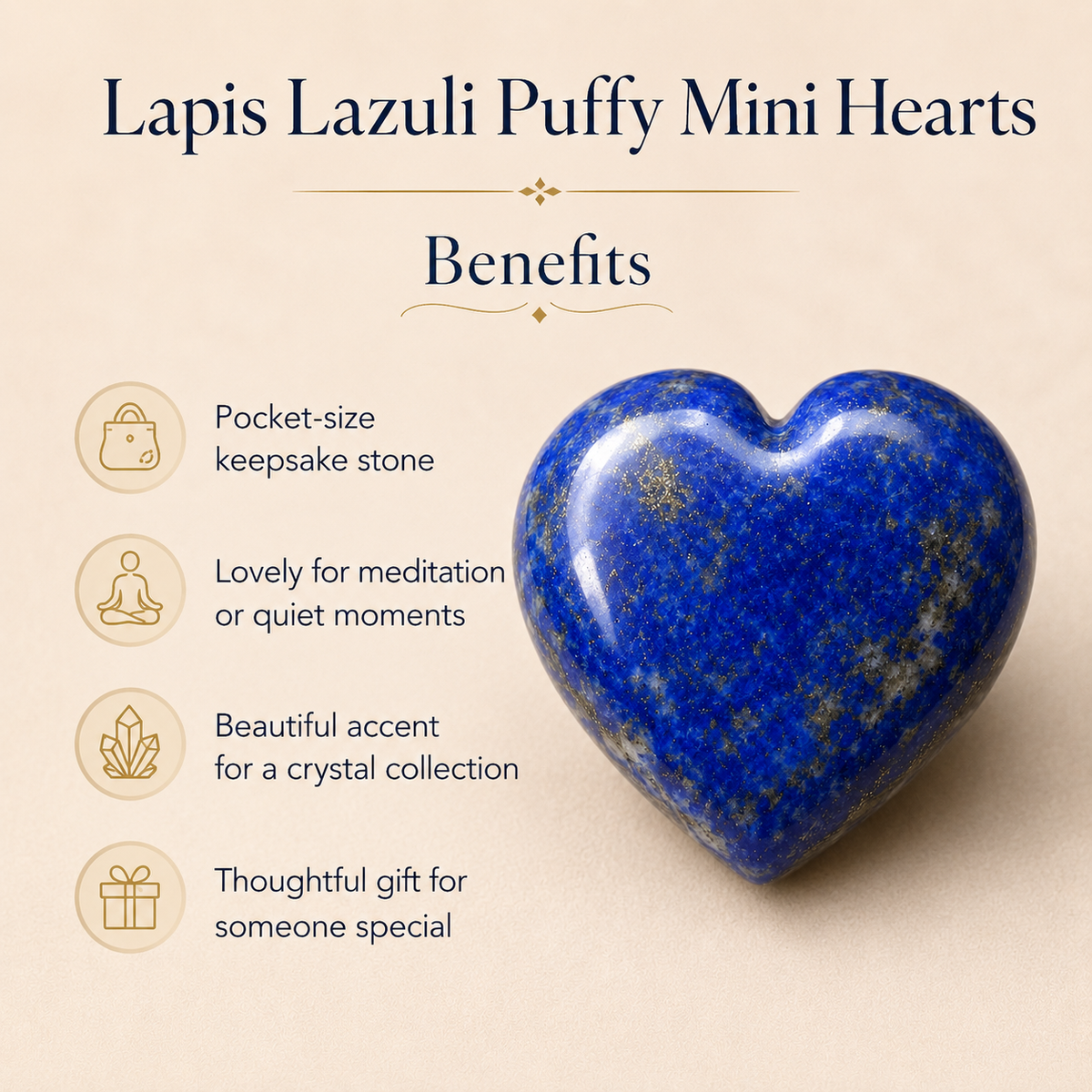 Polished Lapis Lazuli Heart Crystal, Puffy Mini 2 Inch Pocket Crystal Heart DestGlow