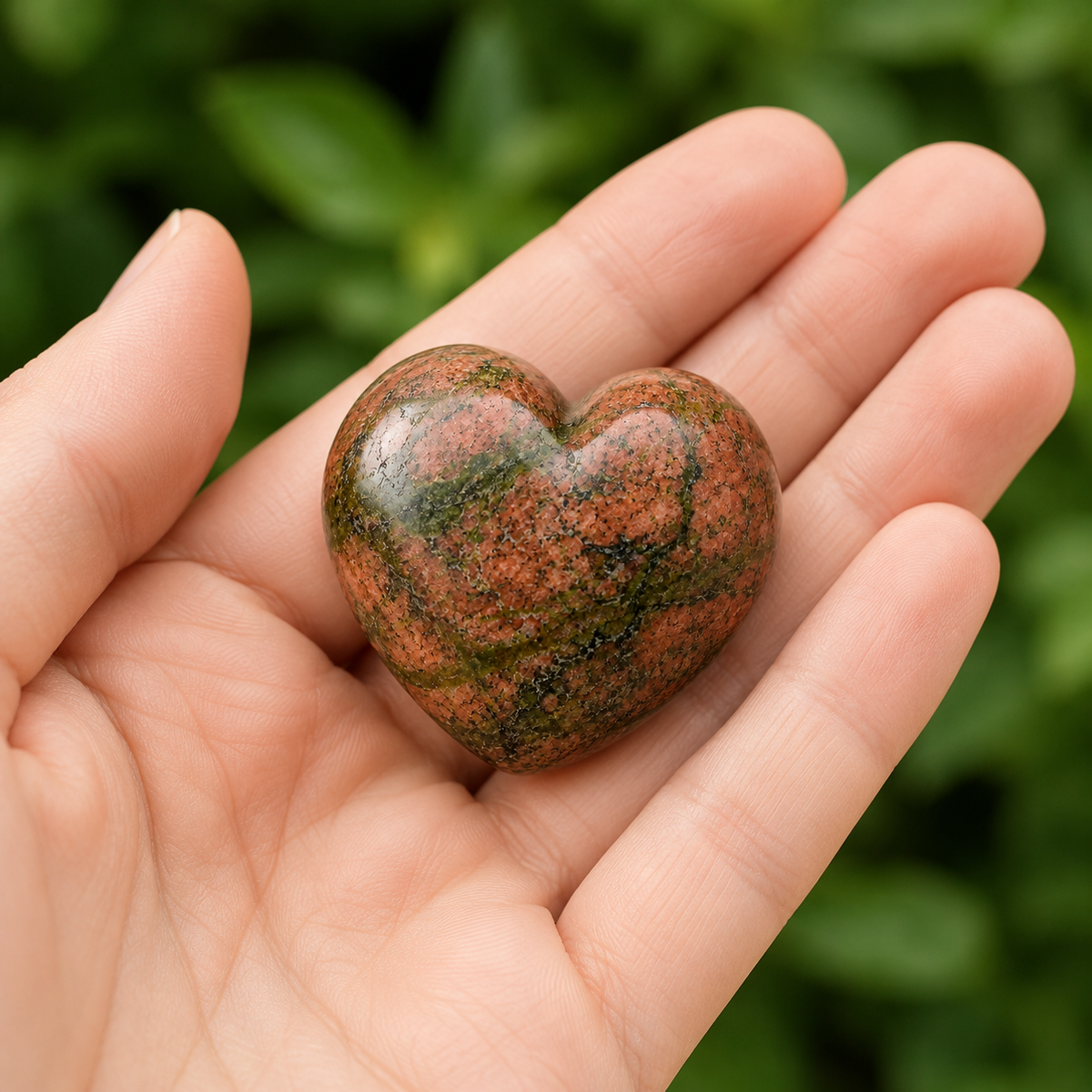 Polished Unakite Heart Crystal, Puffy Mini 2 Inch Pocket Crystal Heart DestGlow