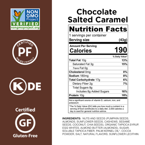 Chocolate Salted Caramel Protein Bars - Paleo & Gluten-Free, 12 Pack