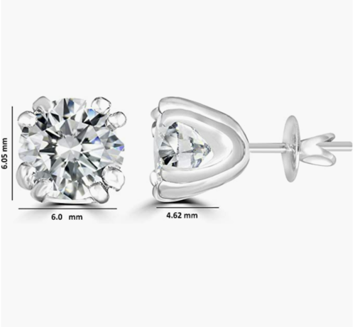 Moissanite Earrings - Classic Round Cut 0.81 Ct 925 Sterling Silver Studs