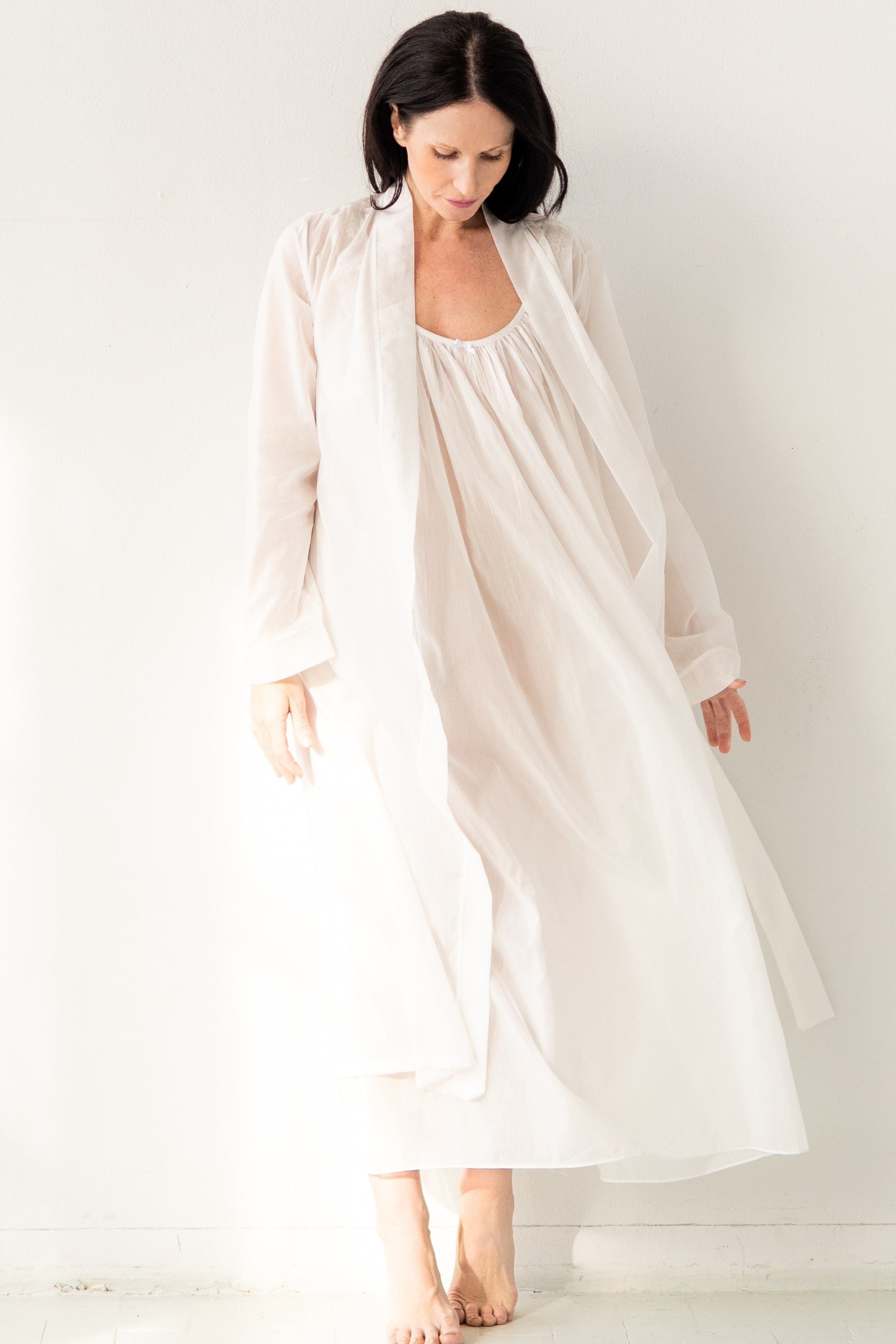 Classic Long Sheer Cotton-Silk Robe - DestGlow