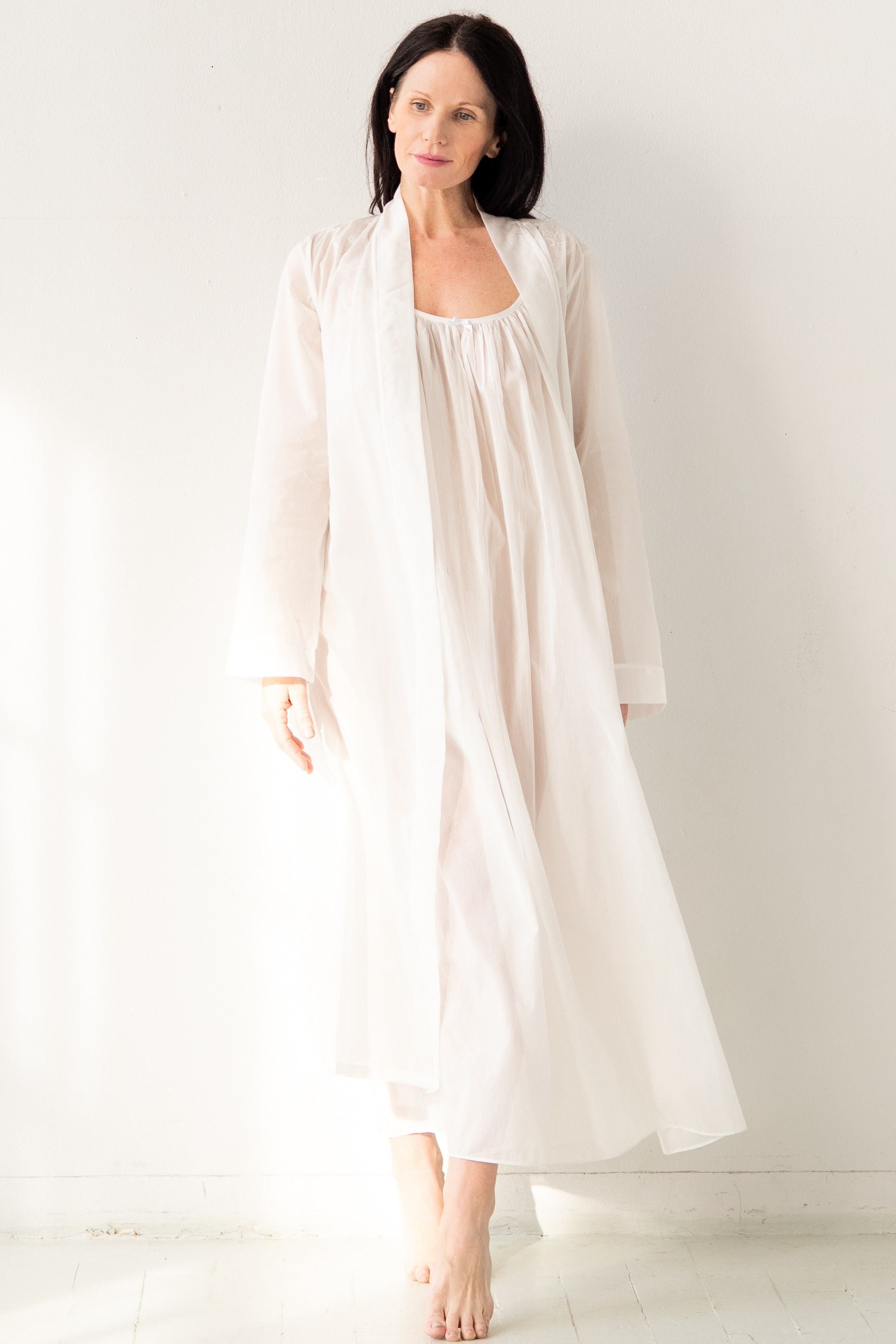 Classic Long Sheer Cotton-Silk Robe - DestGlow