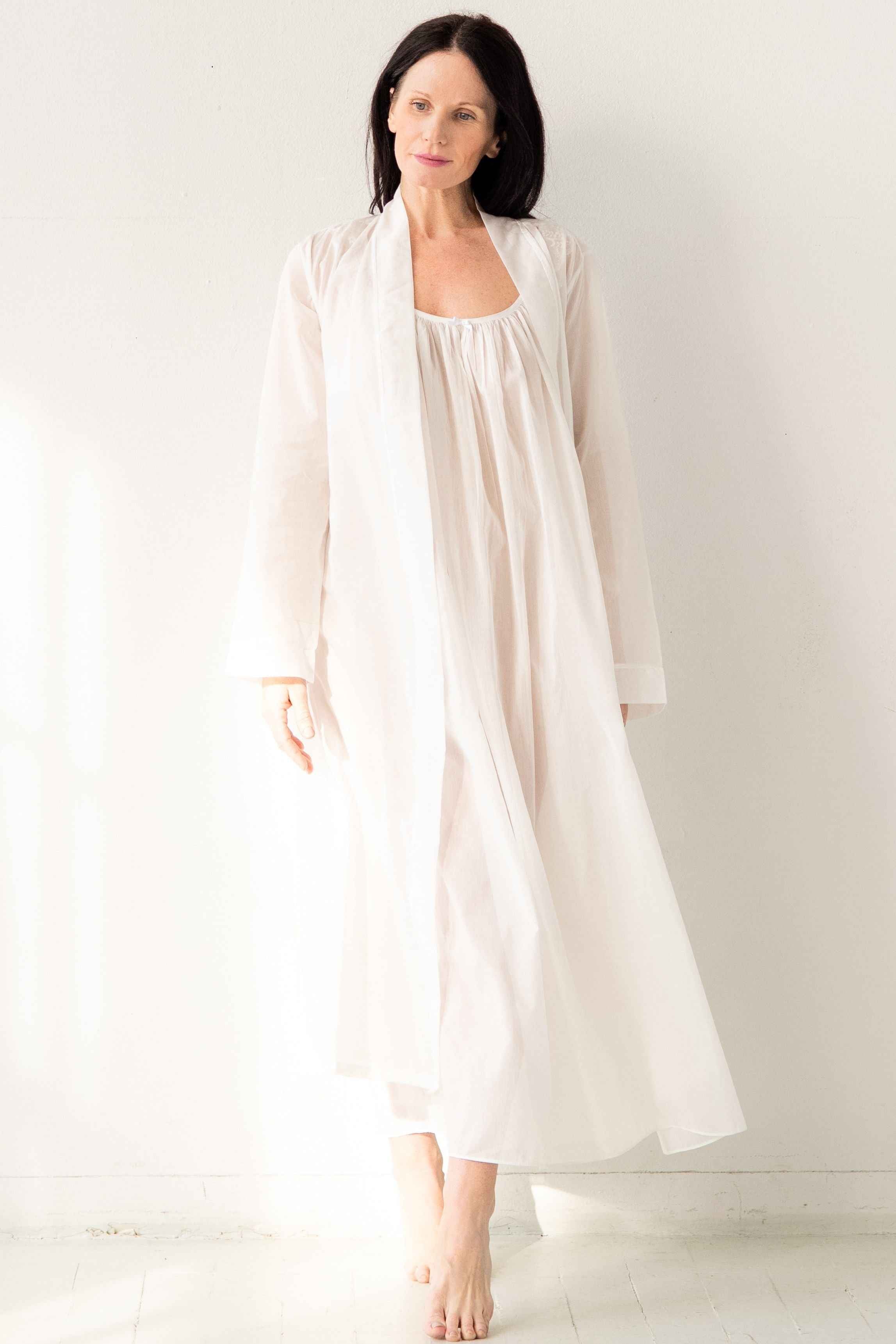 Classic Long Sheer Cotton-Silk Robe
