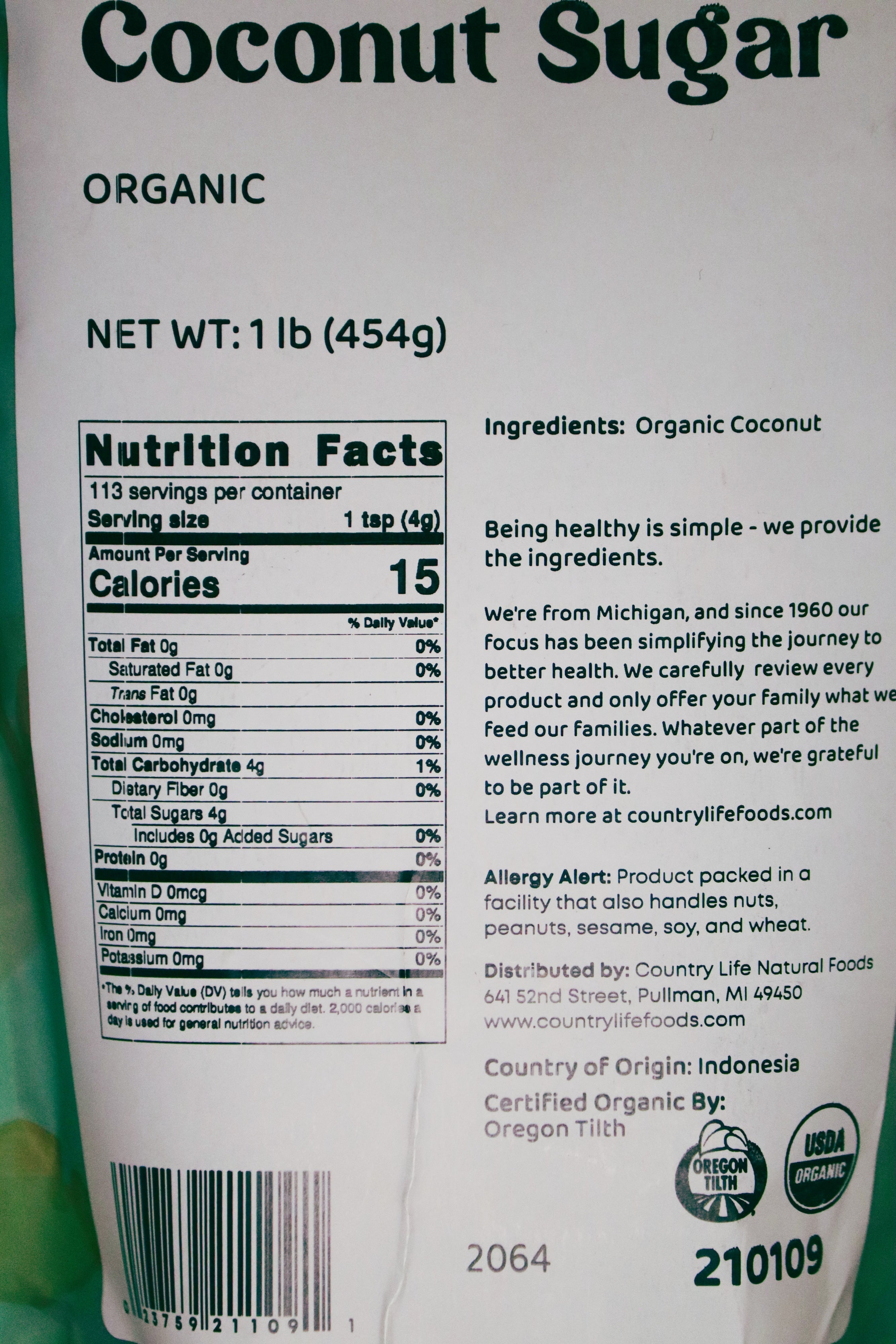 Coconut Sugar, Organic by Country Life Natural Foods