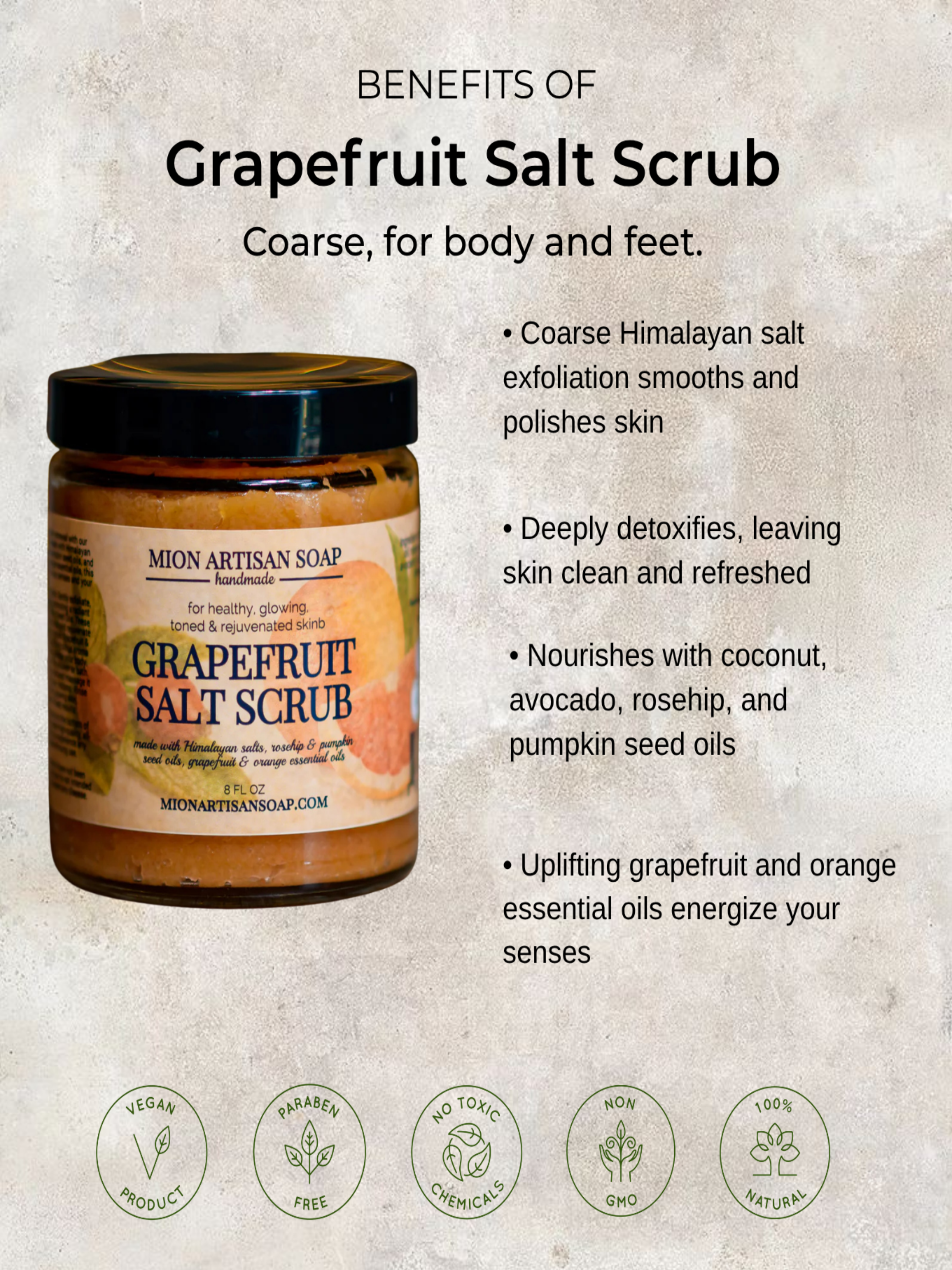 Himalayan Salt Grapefruit Scrub | Coarse by MION Artisan Soap Co.