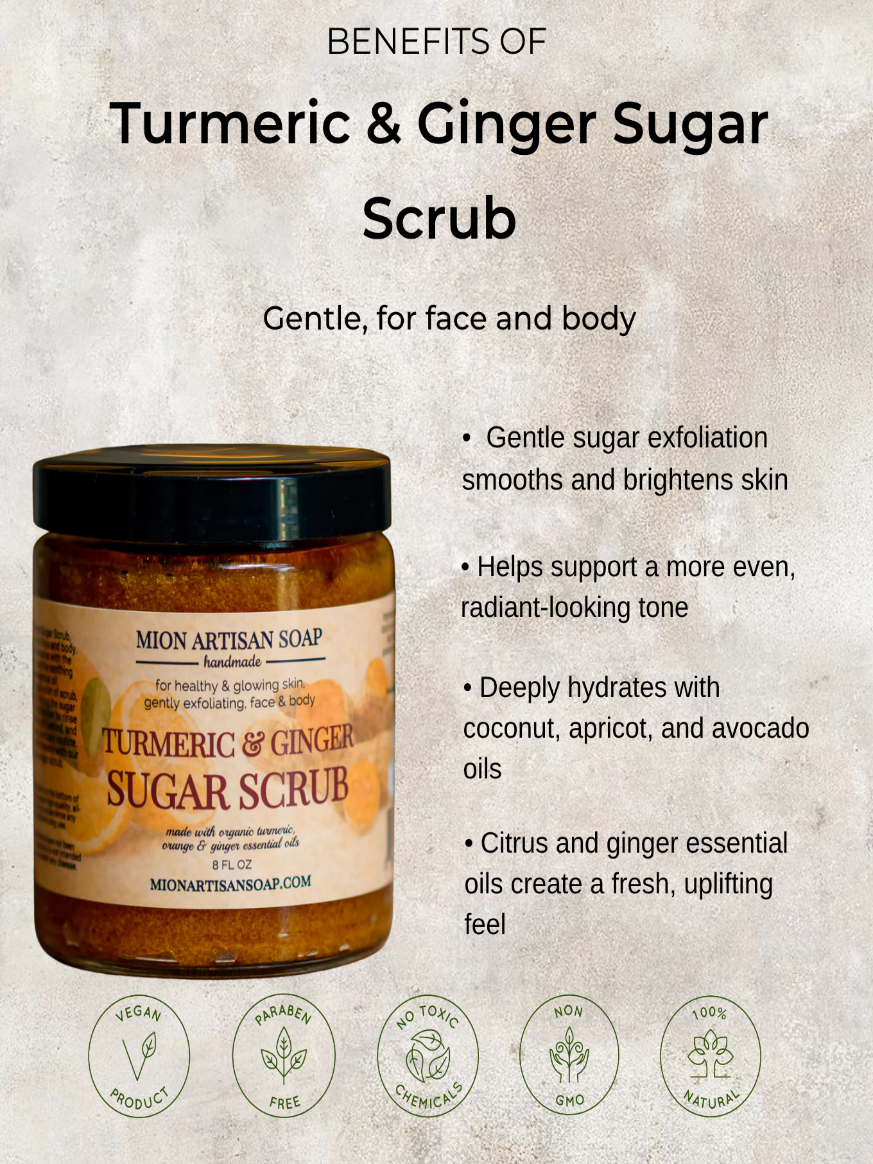 Turmeric & Ginger Sugar Scrub | Gentle by MION Artisan Soap Co.