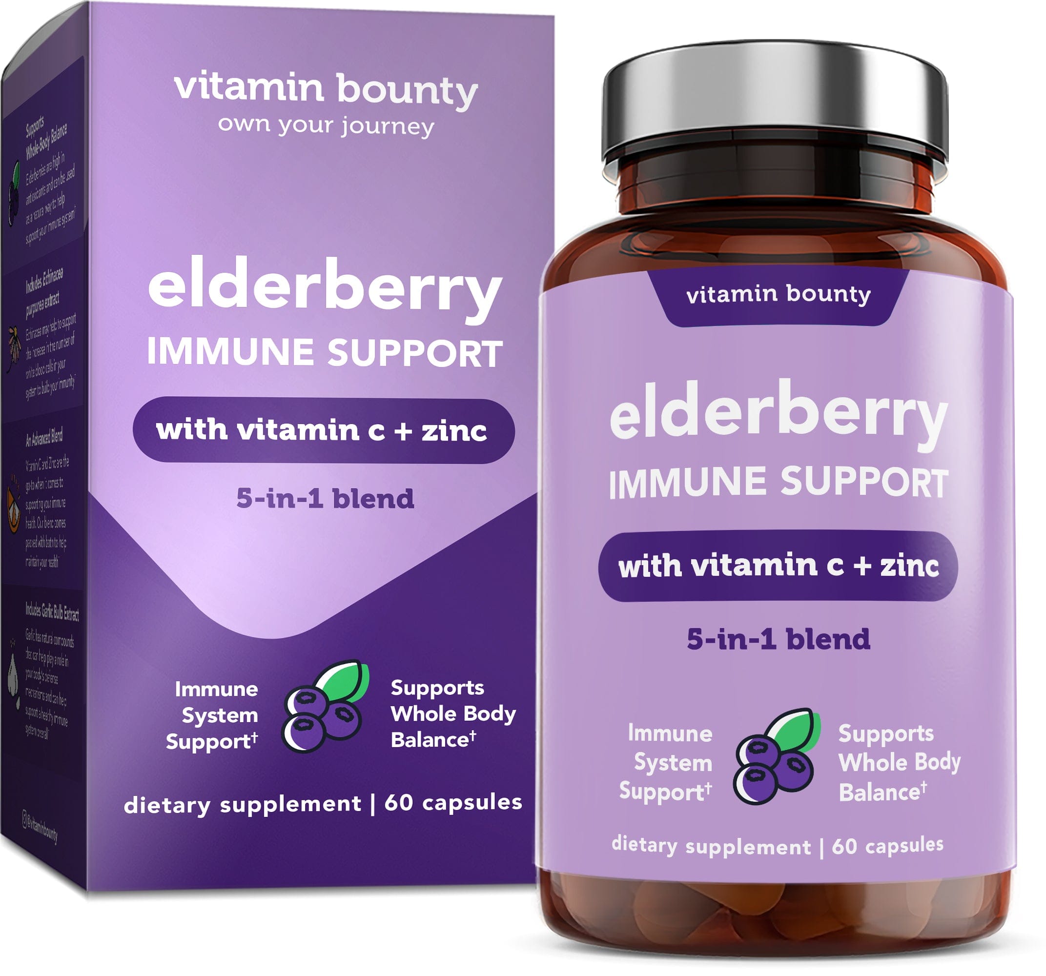 Elderberry Immune Support - 5-in-1 Formula with Vitamin C, Zinc, Garlic & Echinacea - DestGlow