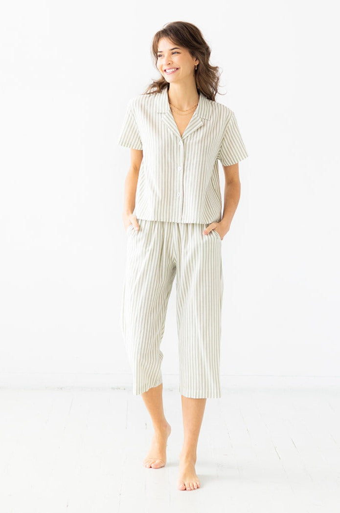Cropped Button Down-High Waisted Striped Capri by Salua Lingerie